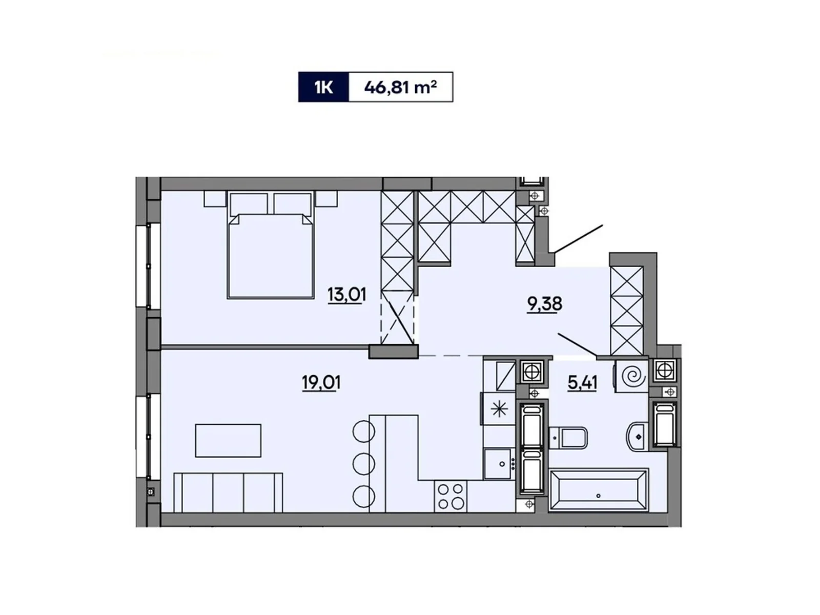 Продается 1-комнатная квартира 46.81 кв. м в Львове, ул. Миколайчука, 17 - фото 1