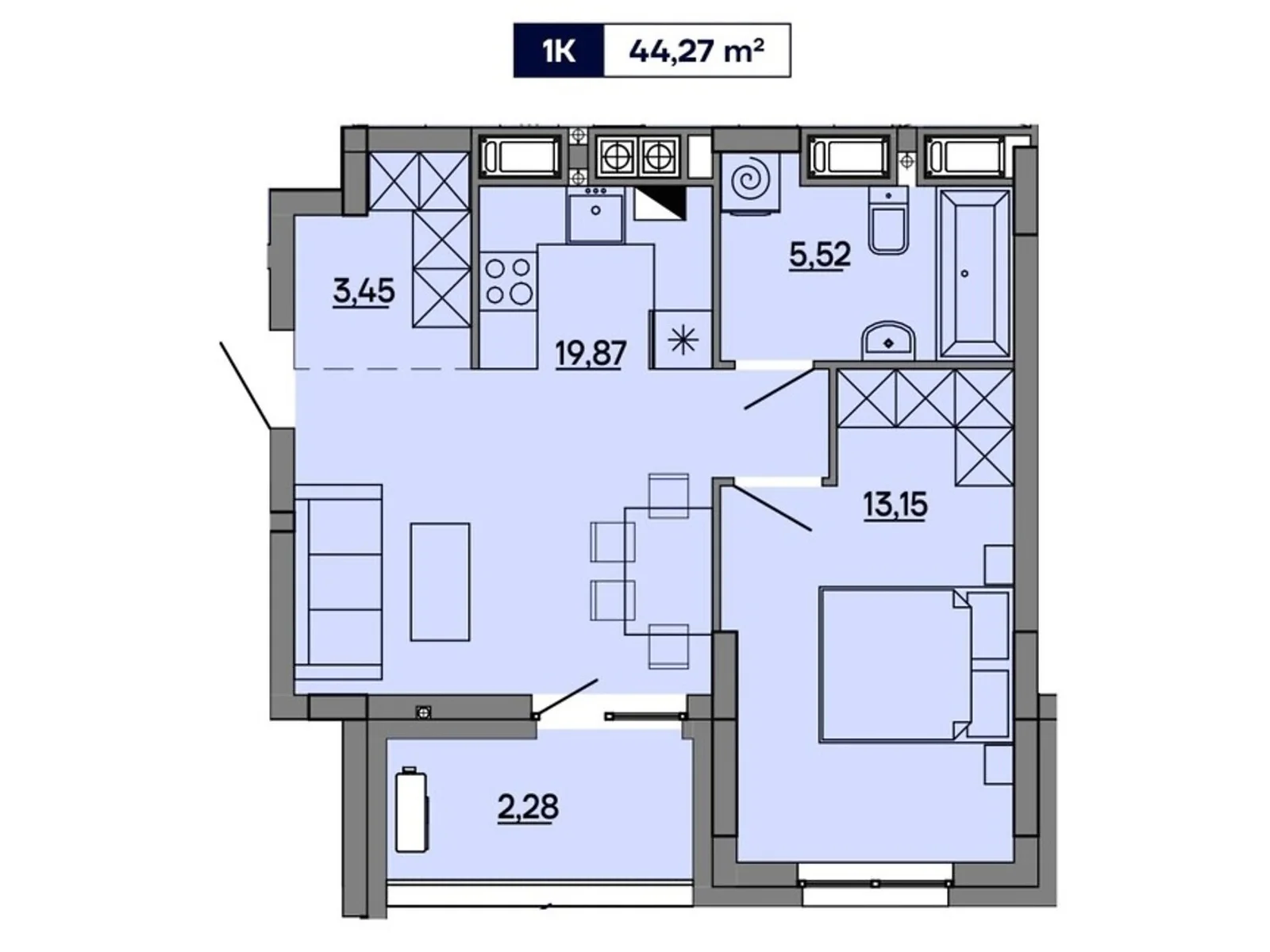 Продается 1-комнатная квартира 44.27 кв. м в Львове, ул. Миколайчука, 17 - фото 1