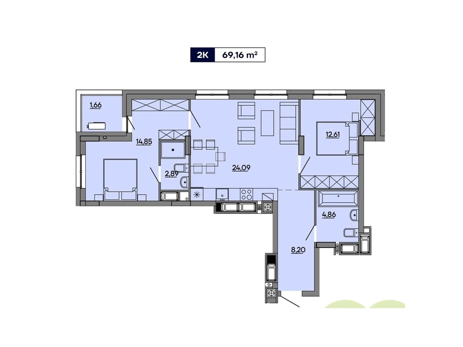 Продается 2-комнатная квартира 69.16 кв. м в Львове, ул. Миколайчука, 17 - фото 1