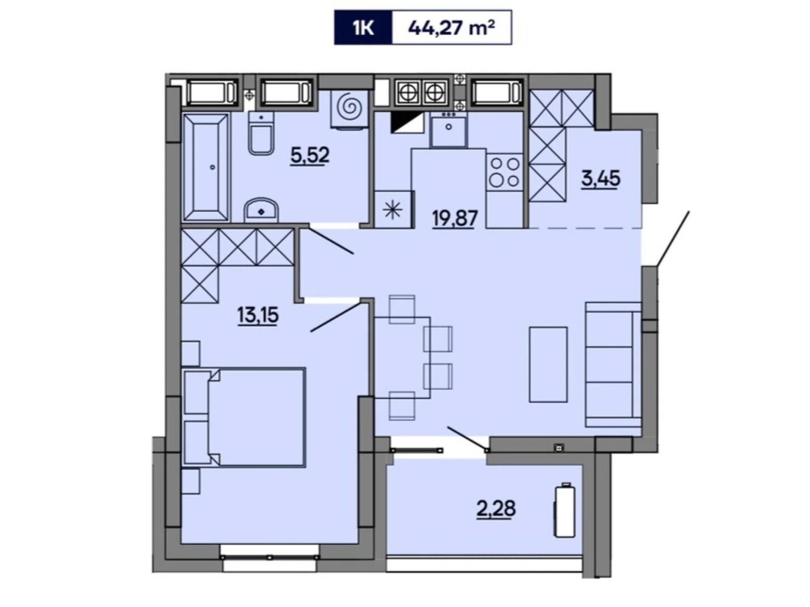 Продается 1-комнатная квартира 44.27 кв. м в Львове, ул. Миколайчука, 17 - фото 1