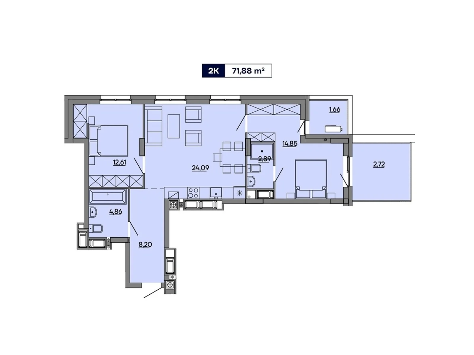 Продается 2-комнатная квартира 71.88 кв. м в Львове, ул. Миколайчука, 17 - фото 1