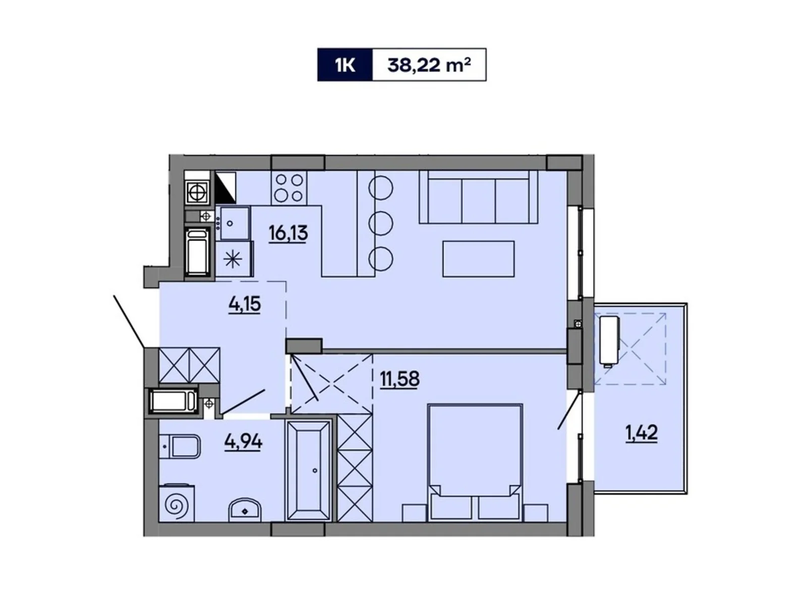Продается 1-комнатная квартира 38.22 кв. м в Львове, ул. Миколайчука, 17 - фото 1