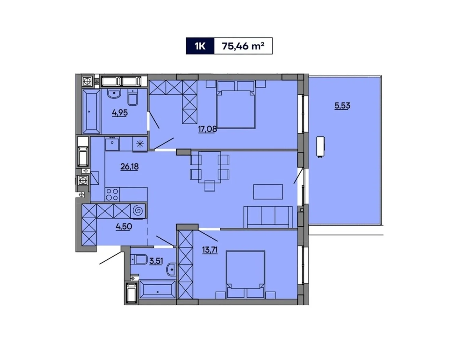 Продается 2-комнатная квартира 75.46 кв. м в Львове, ул. Миколайчука, 17 - фото 1