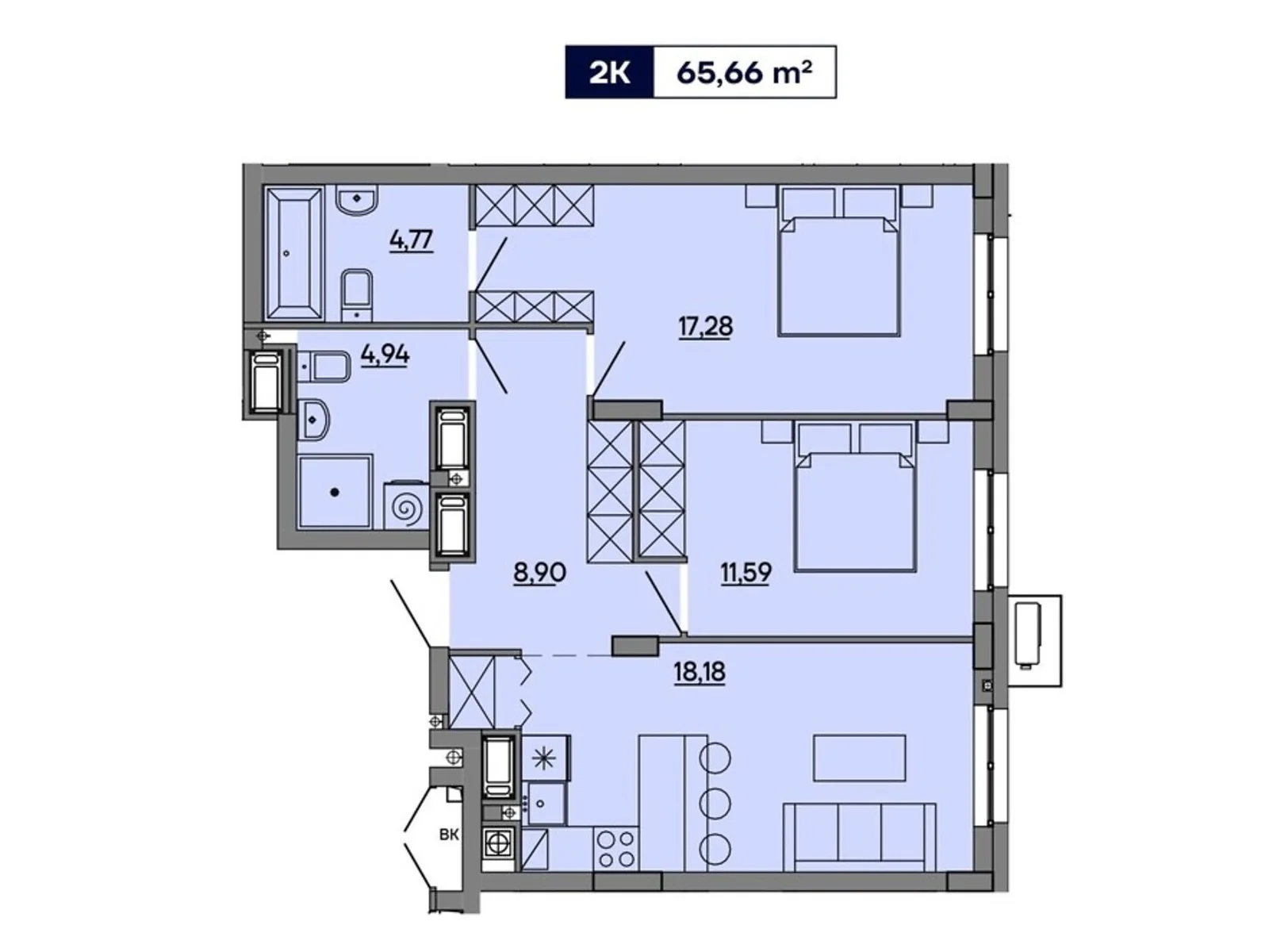 Продается 2-комнатная квартира 65.66 кв. м в Львове, ул. Миколайчука, 17 - фото 1