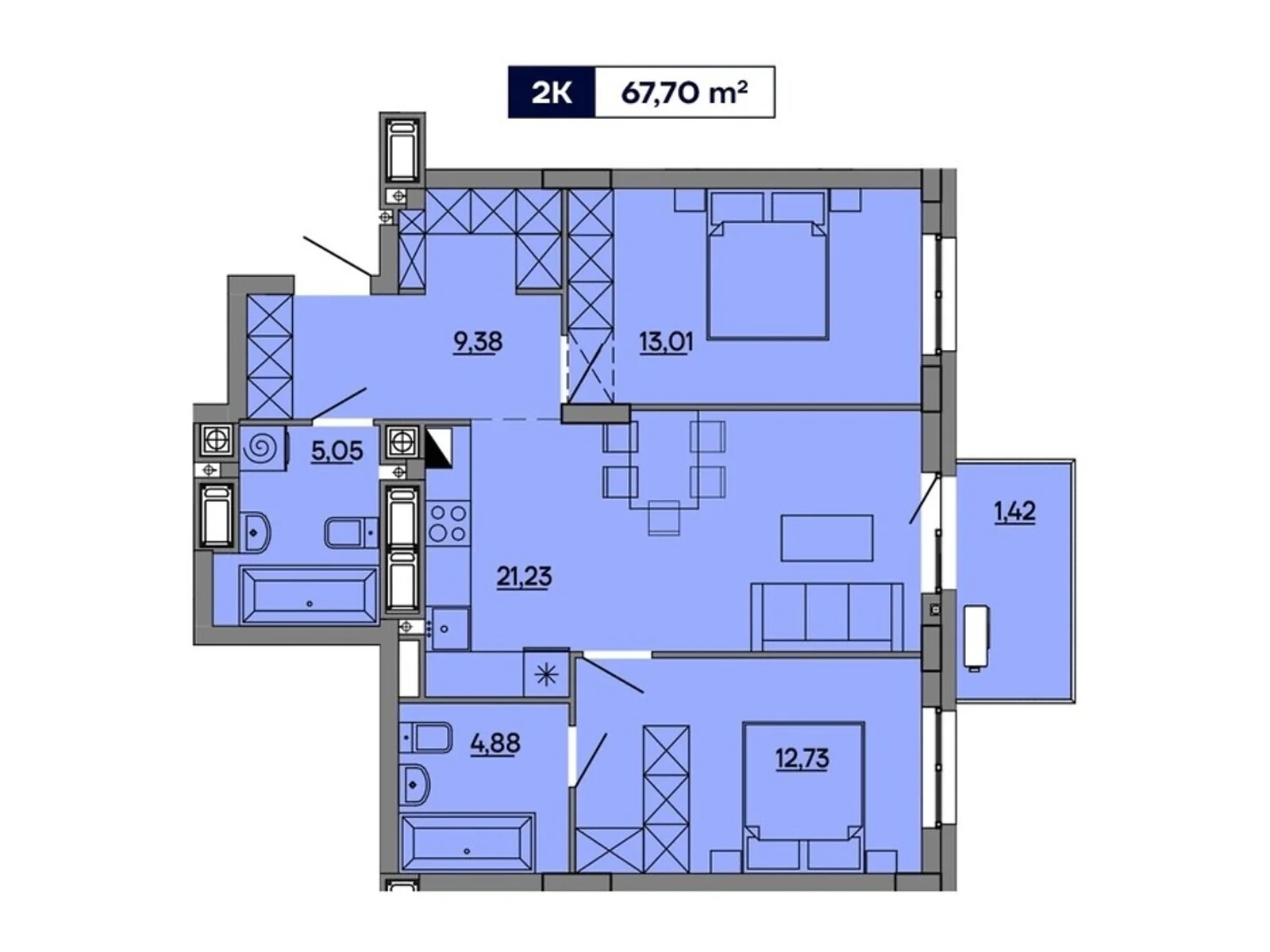 Продается 2-комнатная квартира 67.7 кв. м в Львове, ул. Миколайчука, 17 - фото 1