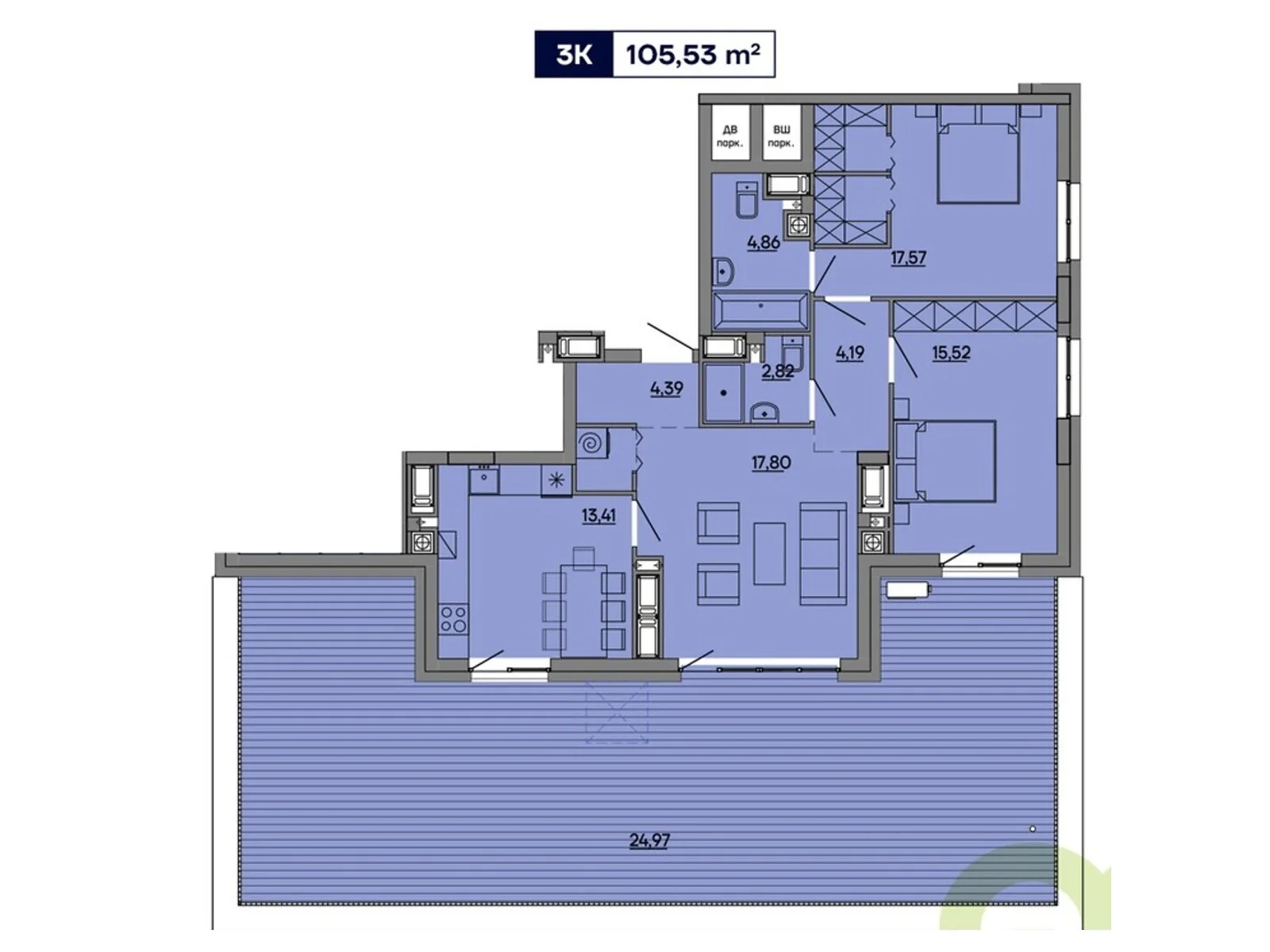 Продается 3-комнатная квартира 105.53 кв. м в Львове, ул. Миколайчука, 17 - фото 1