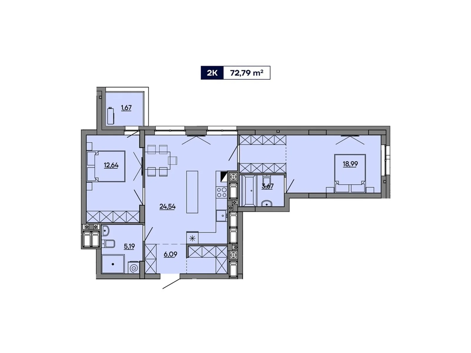Продається 2-кімнатна квартира 72.79 кв. м у Львові, вул. Миколайчука, 17 - фото 1