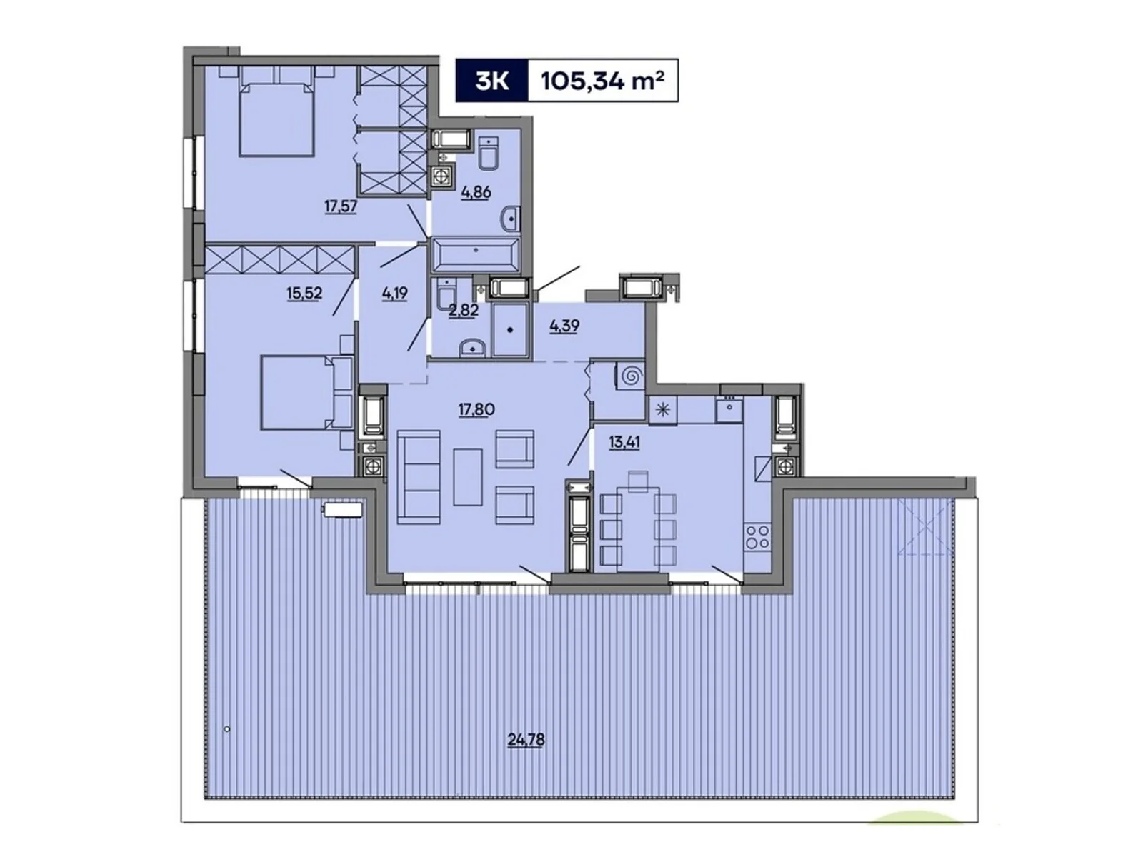 Продается 3-комнатная квартира 105.34 кв. м в Львове, ул. Миколайчука, 17 - фото 1