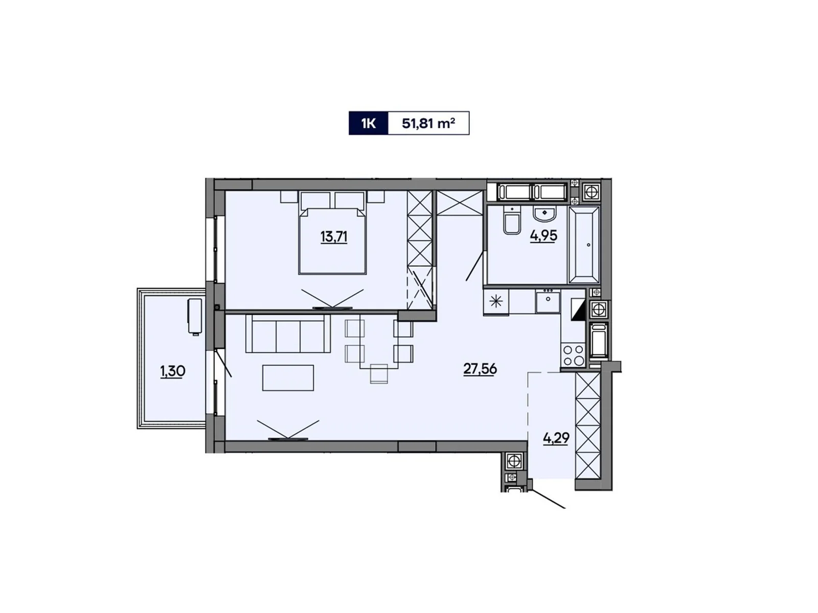 Продається 1-кімнатна квартира 51.81 кв. м у Львові, вул. Миколайчука, 17 - фото 1