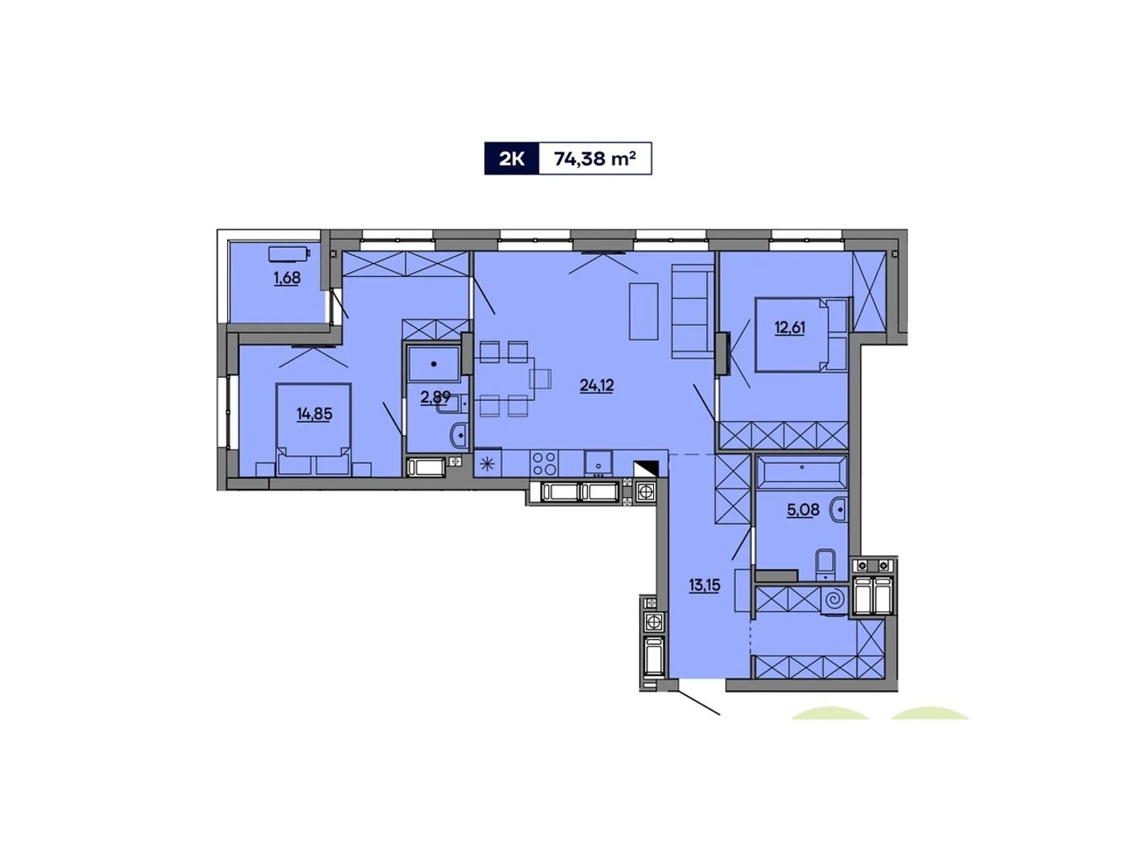Продается 2-комнатная квартира 74.38 кв. м в Львове, ул. Миколайчука, 17 - фото 1