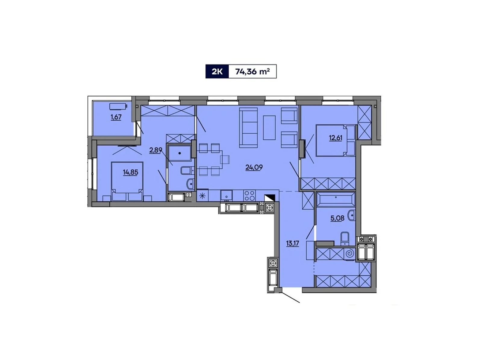 Продается 2-комнатная квартира 74.36 кв. м в Львове, ул. Миколайчука, 17 - фото 1