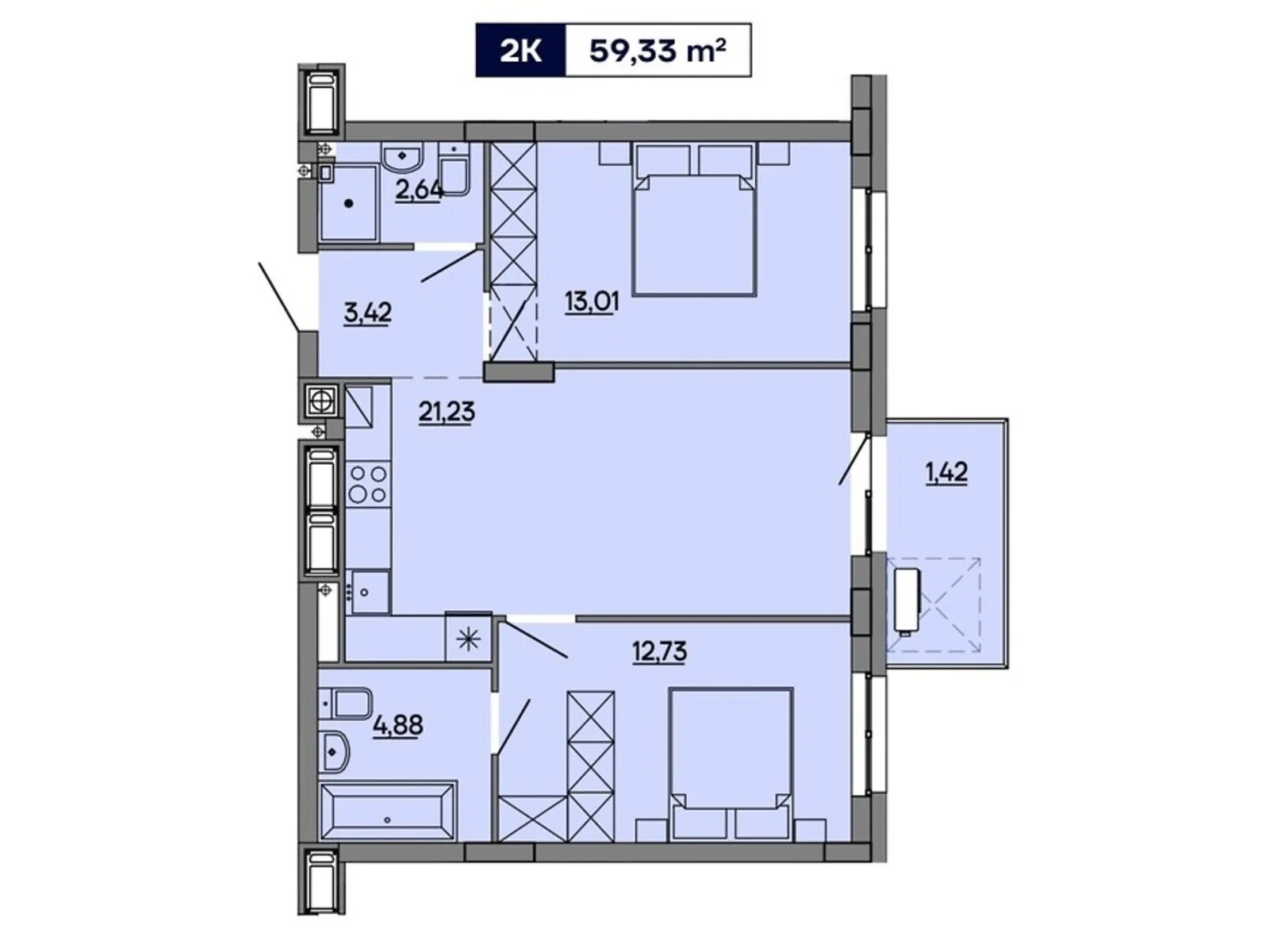 Продается 2-комнатная квартира 59.33 кв. м в Львове, ул. Миколайчука, 17 - фото 1