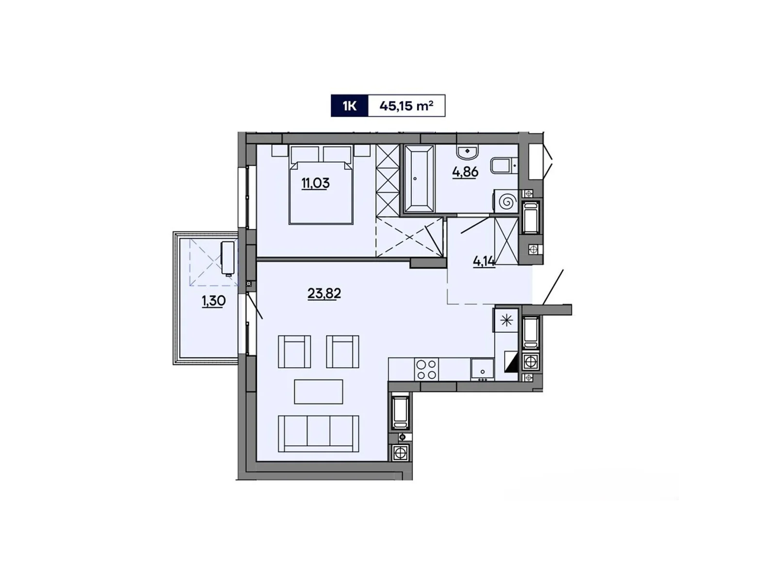 Продается 1-комнатная квартира 45.15 кв. м в Львове, ул. Миколайчука, 17 - фото 1