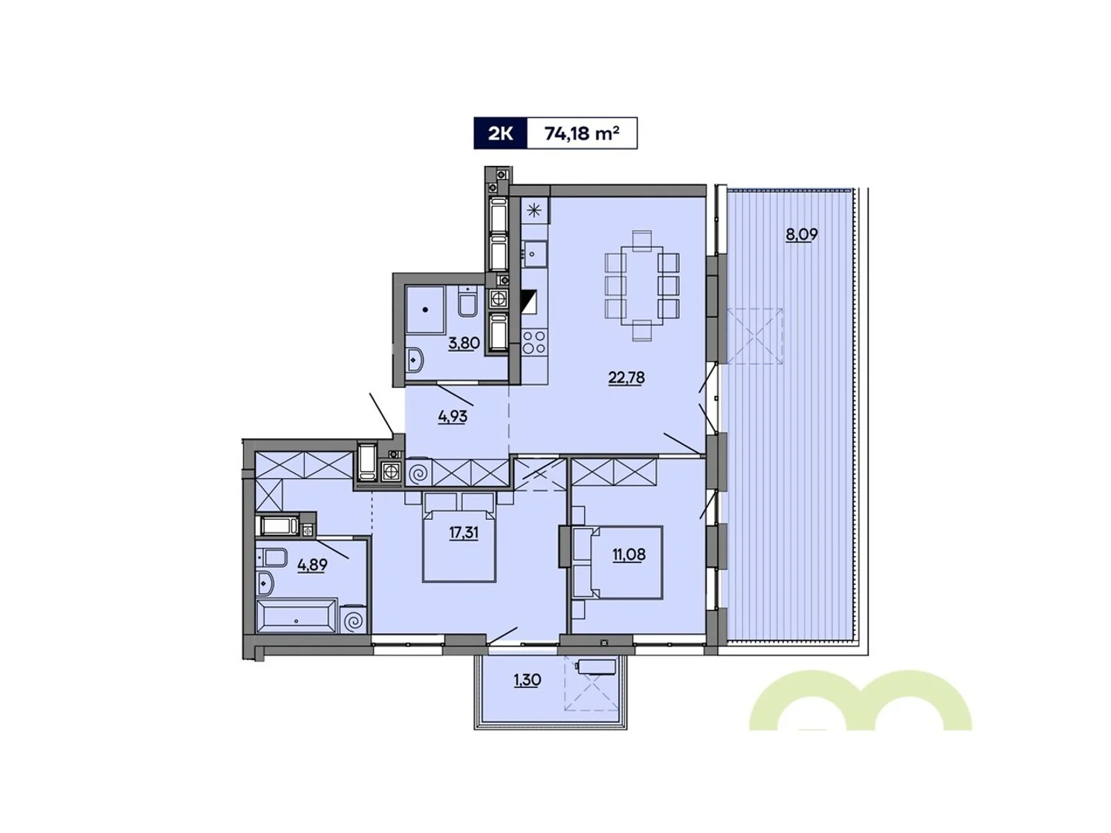 Продается 2-комнатная квартира 74.18 кв. м в Львове, ул. Миколайчука, 17 - фото 1
