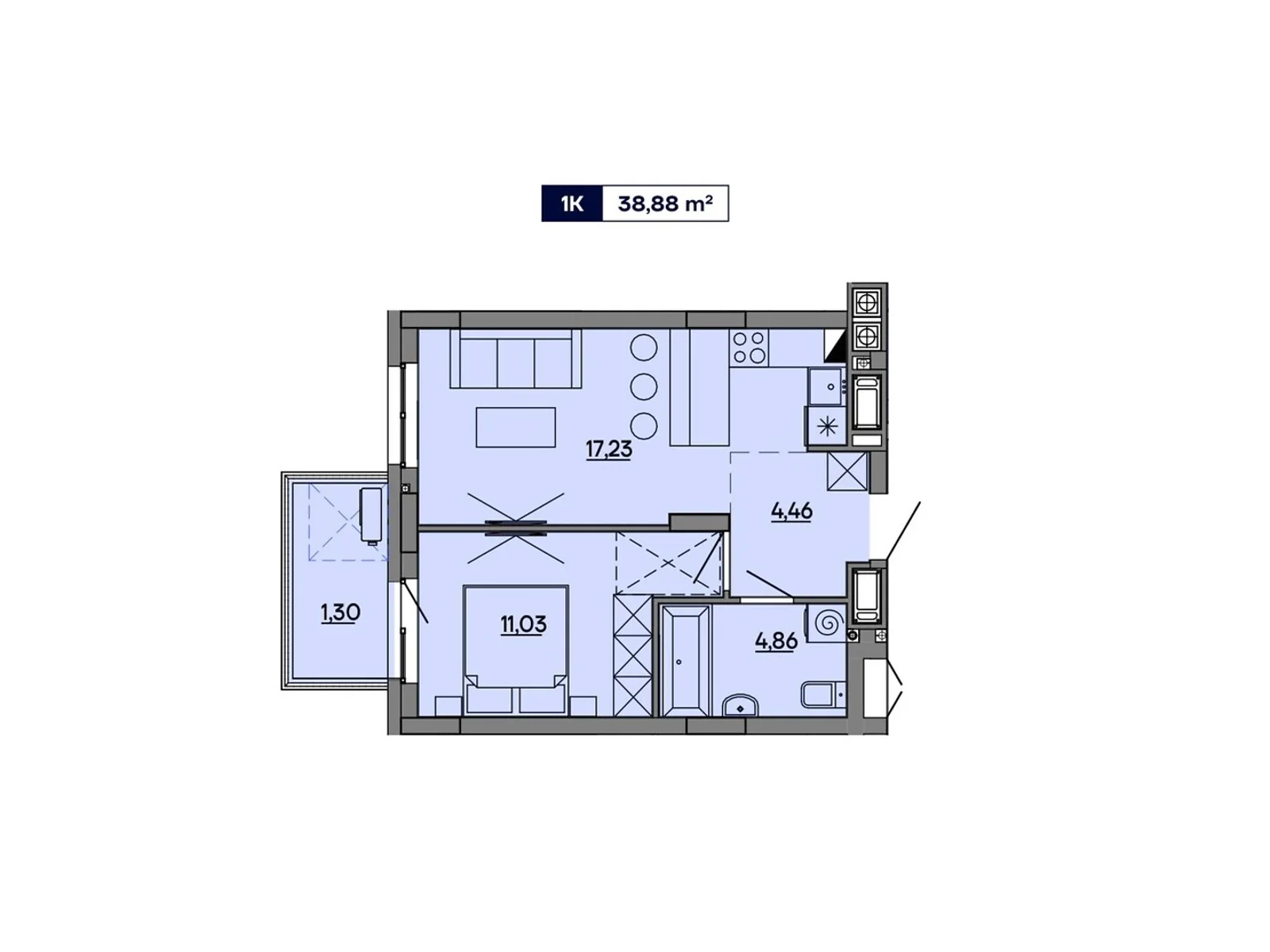 Продается 1-комнатная квартира 38.88 кв. м в Львове, ул. Миколайчука, 17 - фото 1