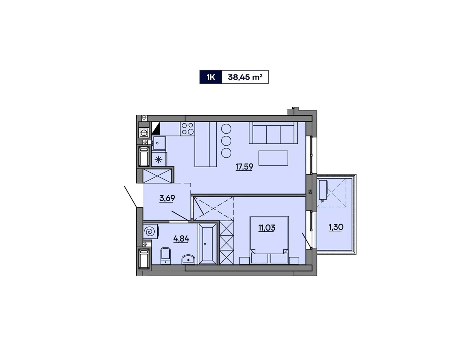 Продается 1-комнатная квартира 38.45 кв. м в Львове, ул. Миколайчука, 17 - фото 1