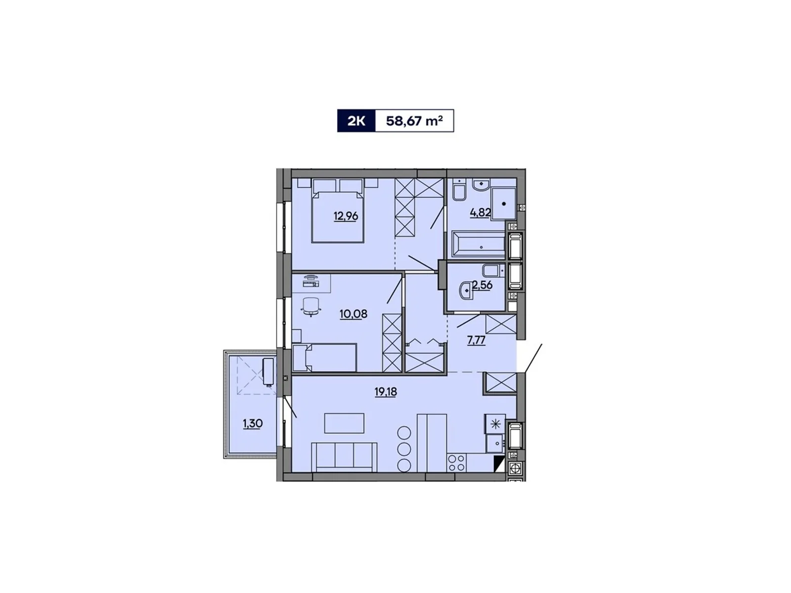 Продается 2-комнатная квартира 58.67 кв. м в Львове, ул. Миколайчука, 17 - фото 1