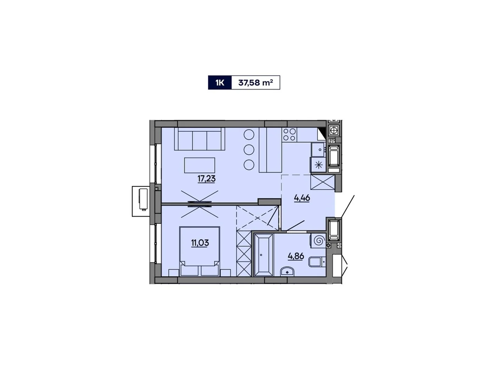 Продается 1-комнатная квартира 37.58 кв. м в Львове, ул. Миколайчука, 17 - фото 1