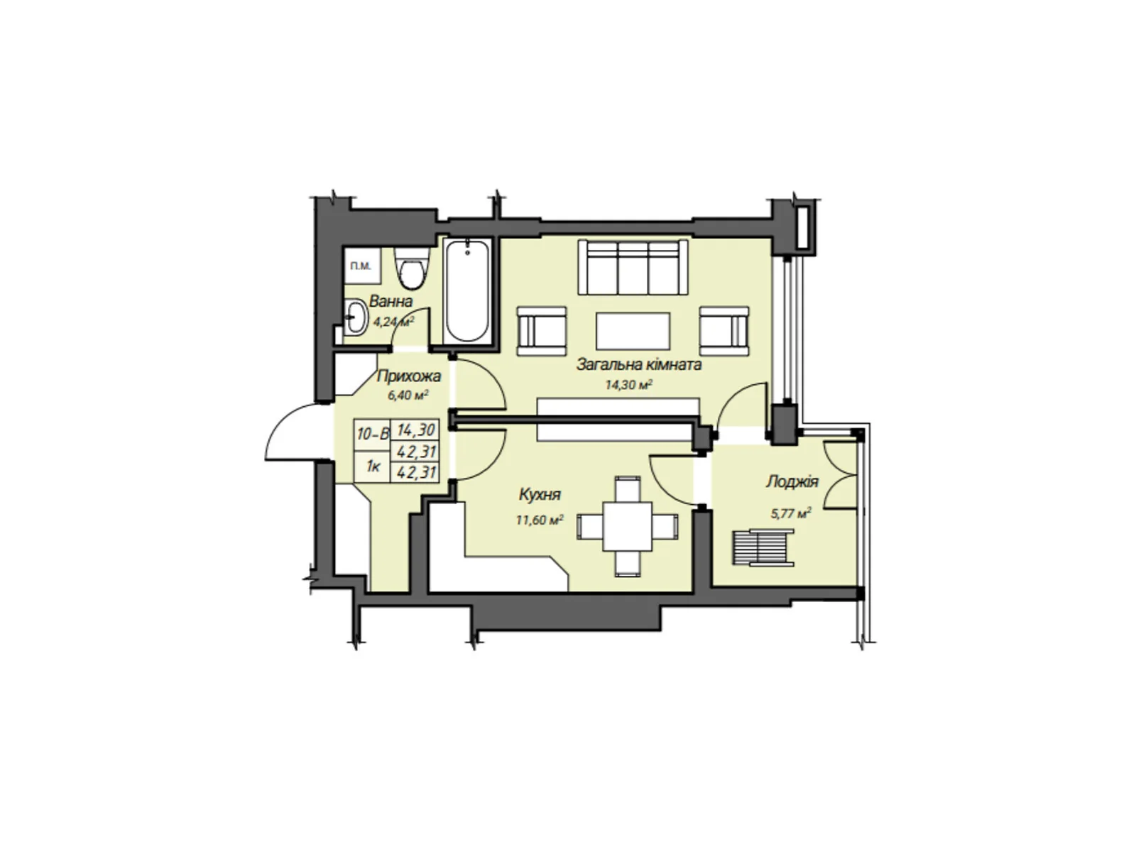 Продается 1-комнатная квартира 42.31 кв. м в Ровно, ул. Степана Бандеры, 12Б - фото 1