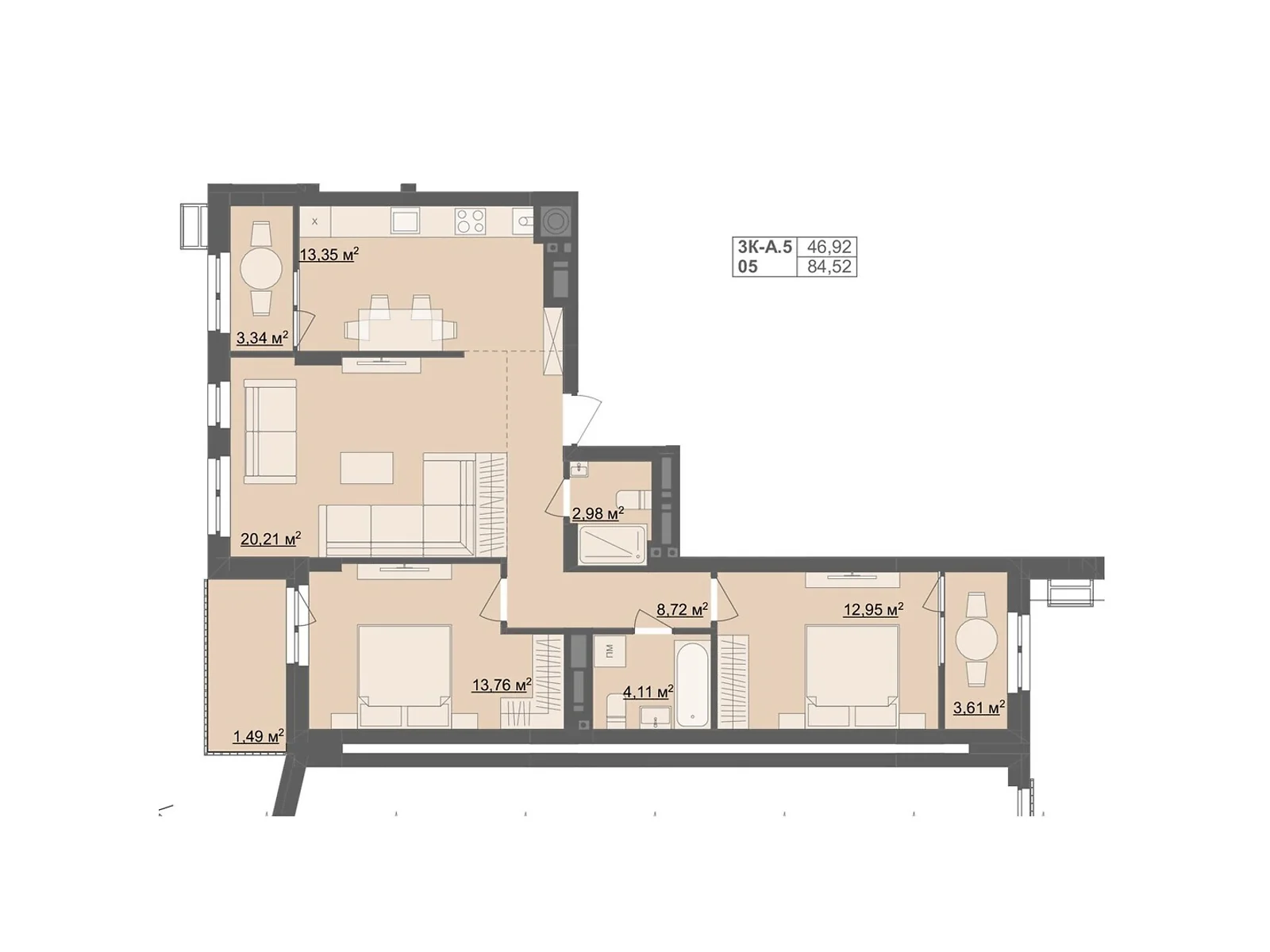 Продается 3-комнатная квартира 83.03 кв. м в Житомире, бул. Тетеревский, 25 - фото 1
