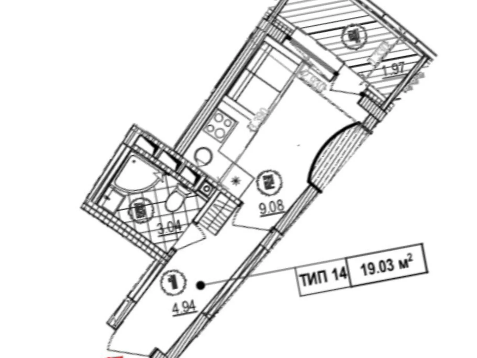Продається 1-кімнатна квартира 19.03 кв. м у Києві, вул. Глибочицька, 43/1 - фото 1