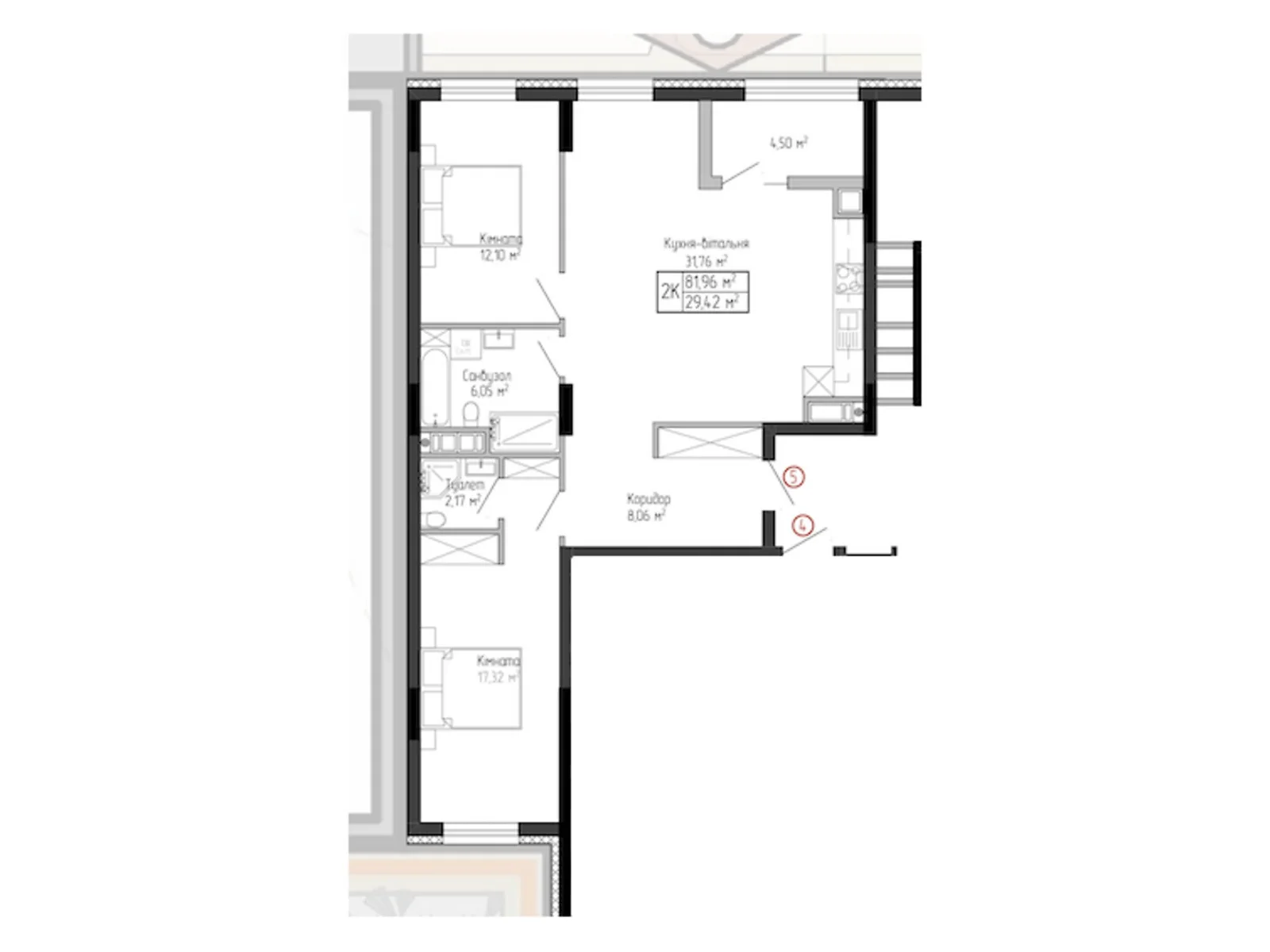 2-комнатная квартира 81.96 кв. м в Тернополе, цена: 48555 $ - фото 1