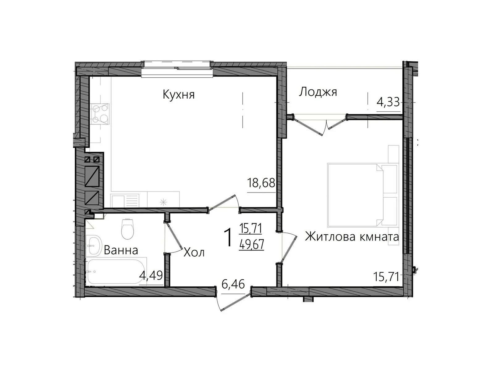 Продается 1-комнатная квартира 49 кв. м в Черновцах, ул. Героев Майдана, 194А - фото 1