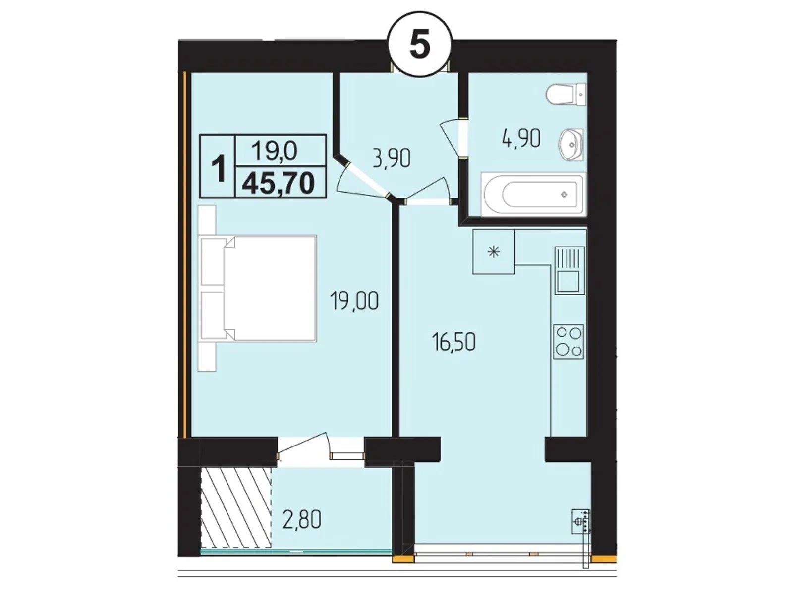 Продается 1-комнатная квартира 45.7 кв. м в Золочеве, цена: 38845 $ - фото 1