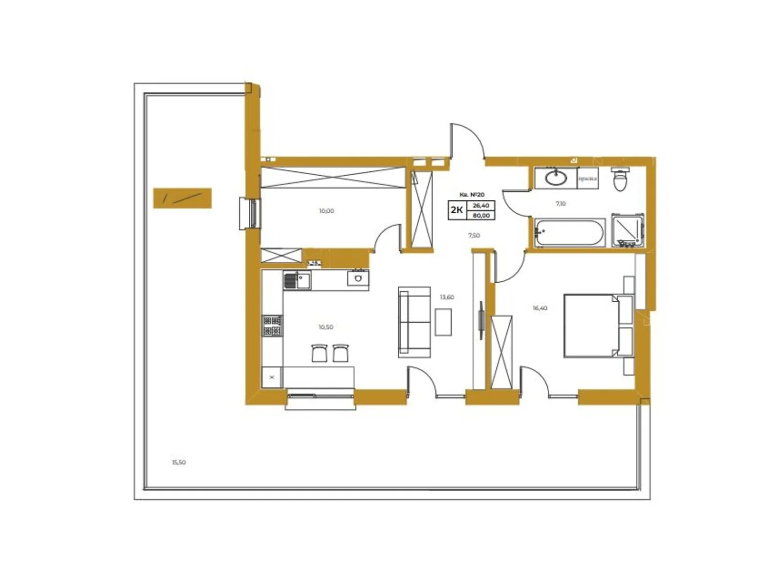 Продается 2-комнатная квартира 80 кв. м в Львове, ул. Гординских, 15А - фото 1