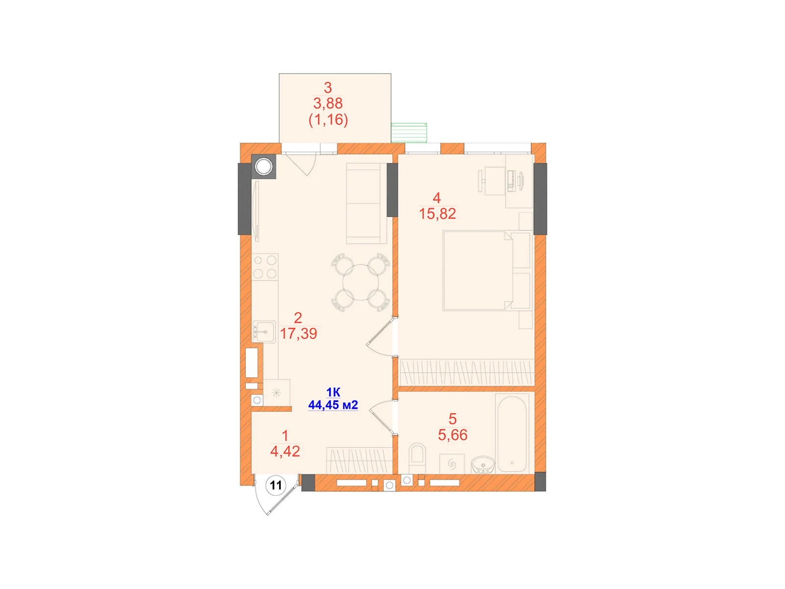 Продается 1-комнатная квартира 44.45 кв. м в Черновцах, ул. Олексы Алмазова(Кутузова), 4 - фото 1