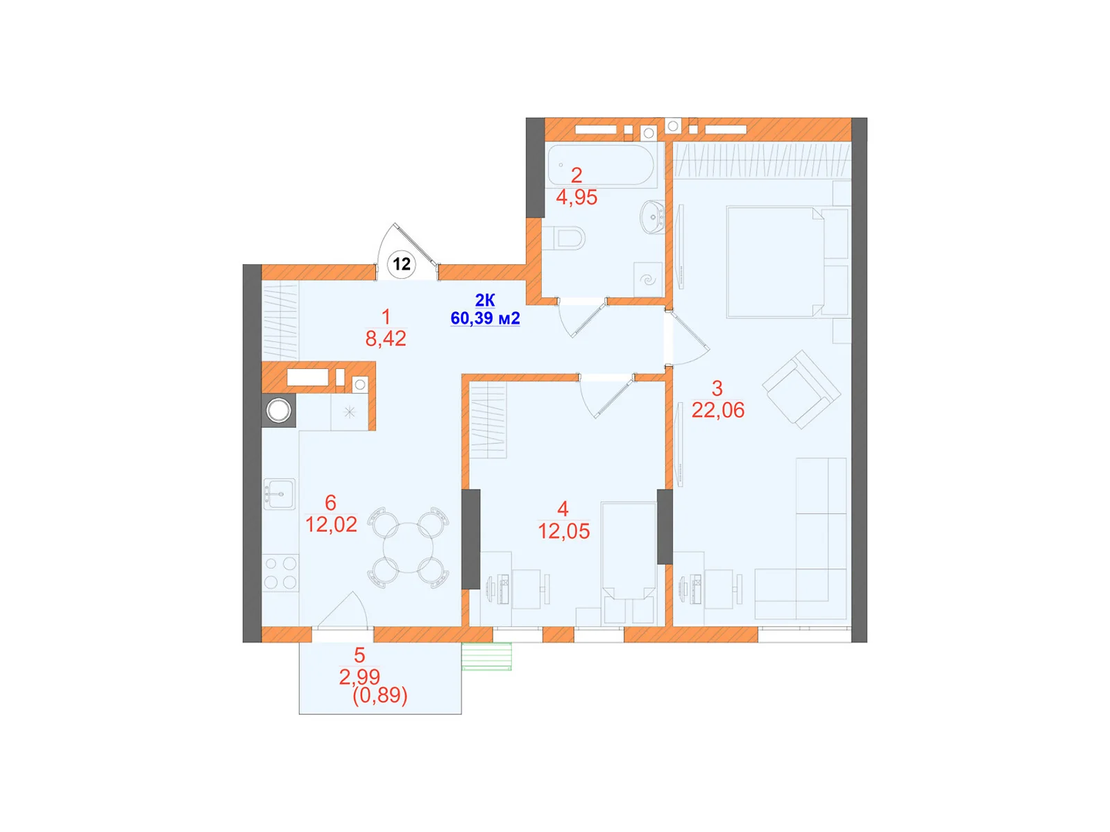 Продается 2-комнатная квартира 60.39 кв. м в Черновцах, ул. Олексы Алмазова(Кутузова), 4 - фото 1