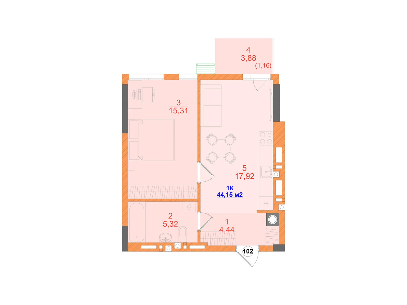 Продается 1-комнатная квартира 44.15 кв. м в Черновцах, ул. Олексы Алмазова(Кутузова), 4 - фото 1