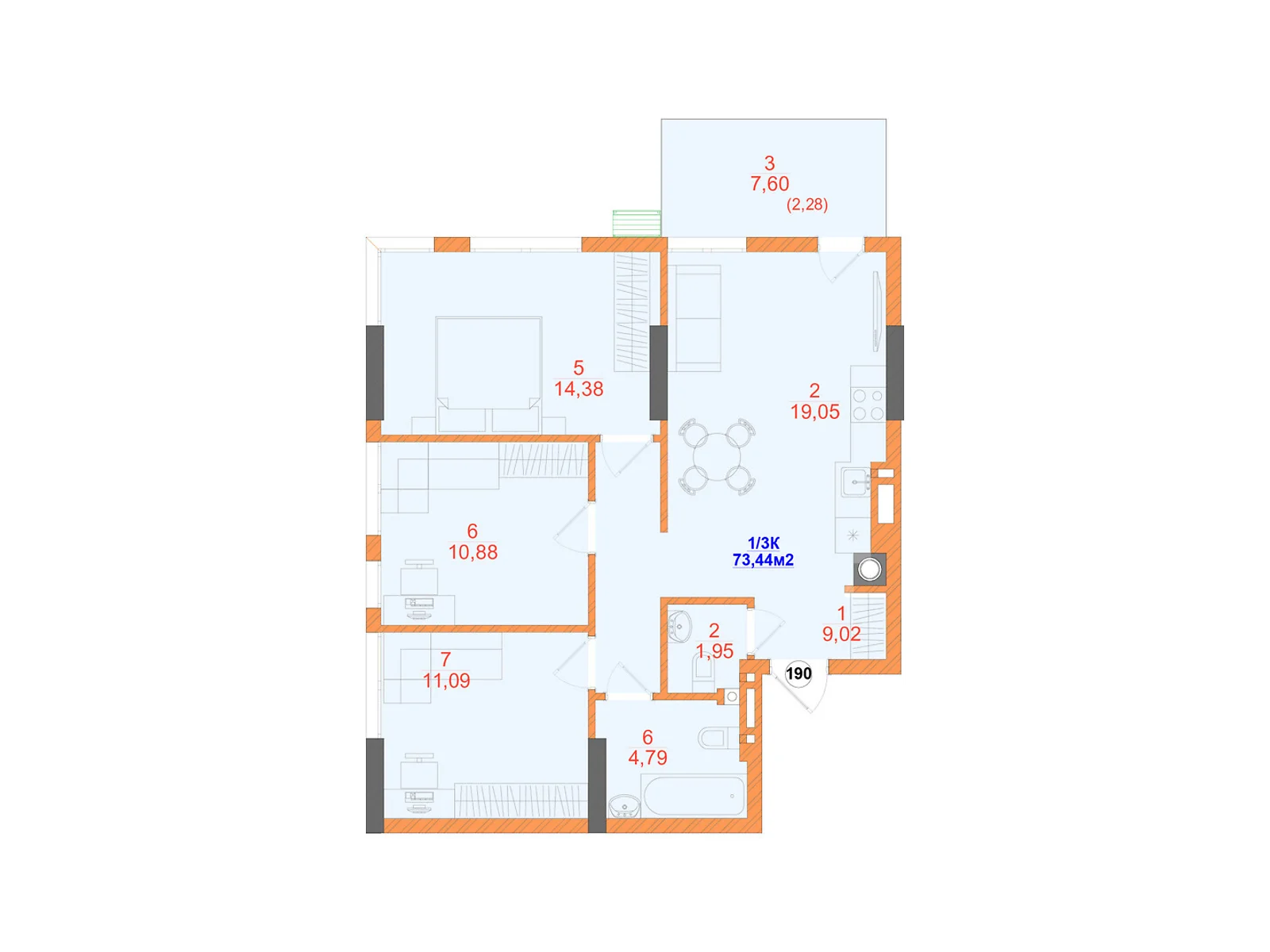 Продается 3-комнатная квартира 73.44 кв. м в Черновцах, ул. Олексы Алмазова(Кутузова), 4 - фото 1