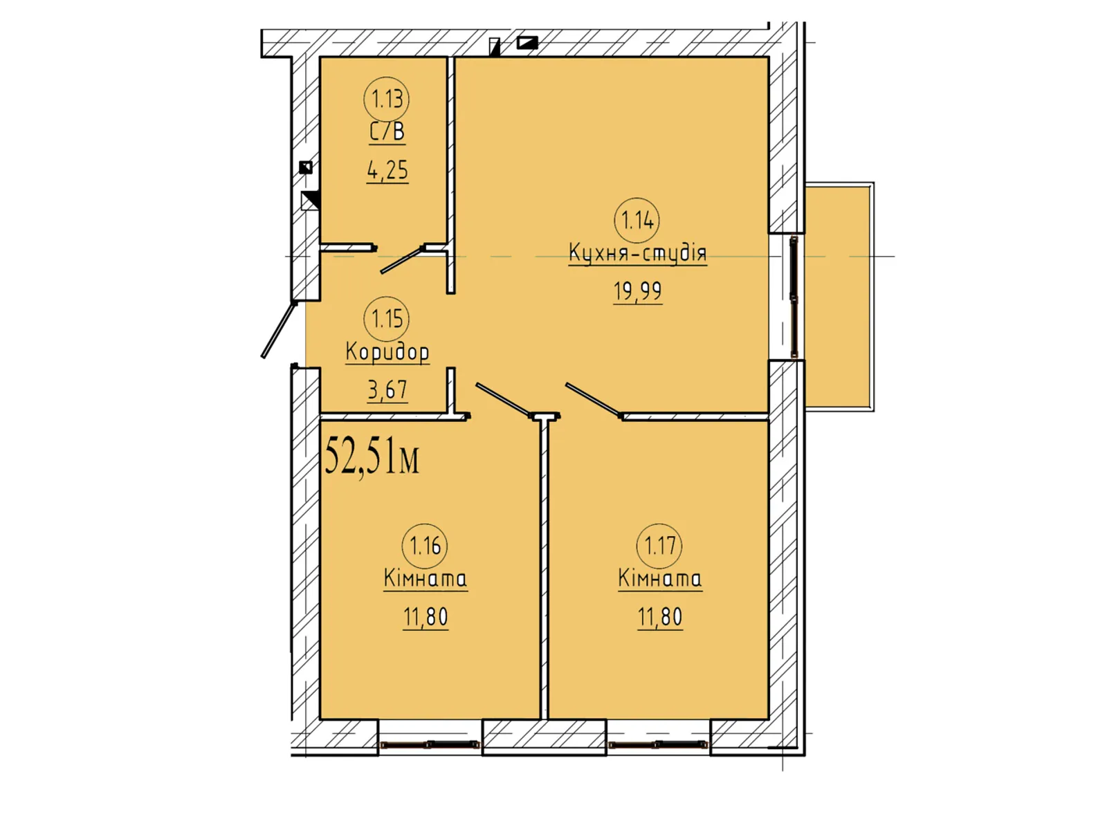 2-комнатная квартира 52.51 кв. м в Тернополе, цена: 34132 $ - фото 1
