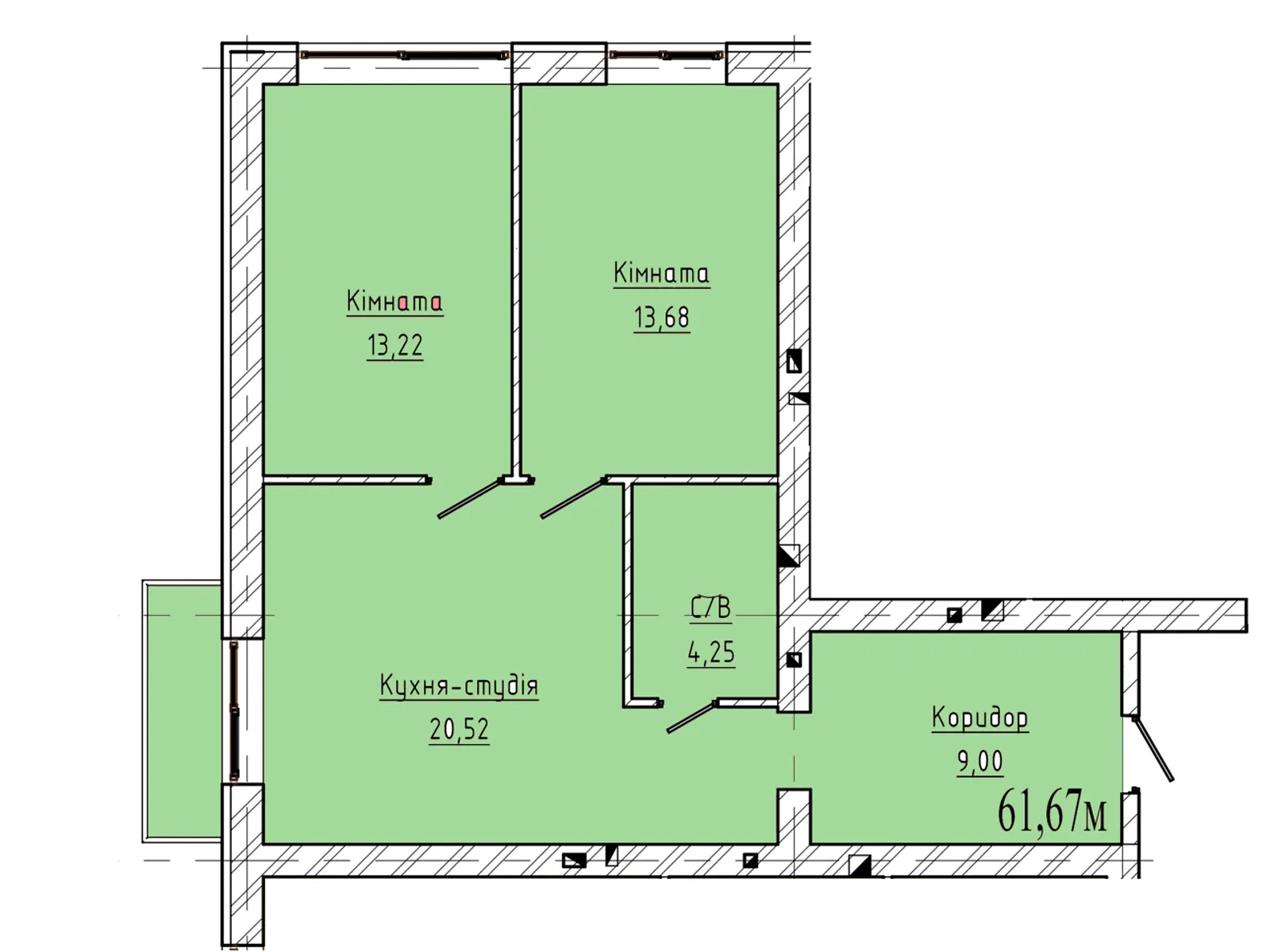 2-комнатная квартира 61.67 кв. м в Тернополе, цена: 40086 $ - фото 1