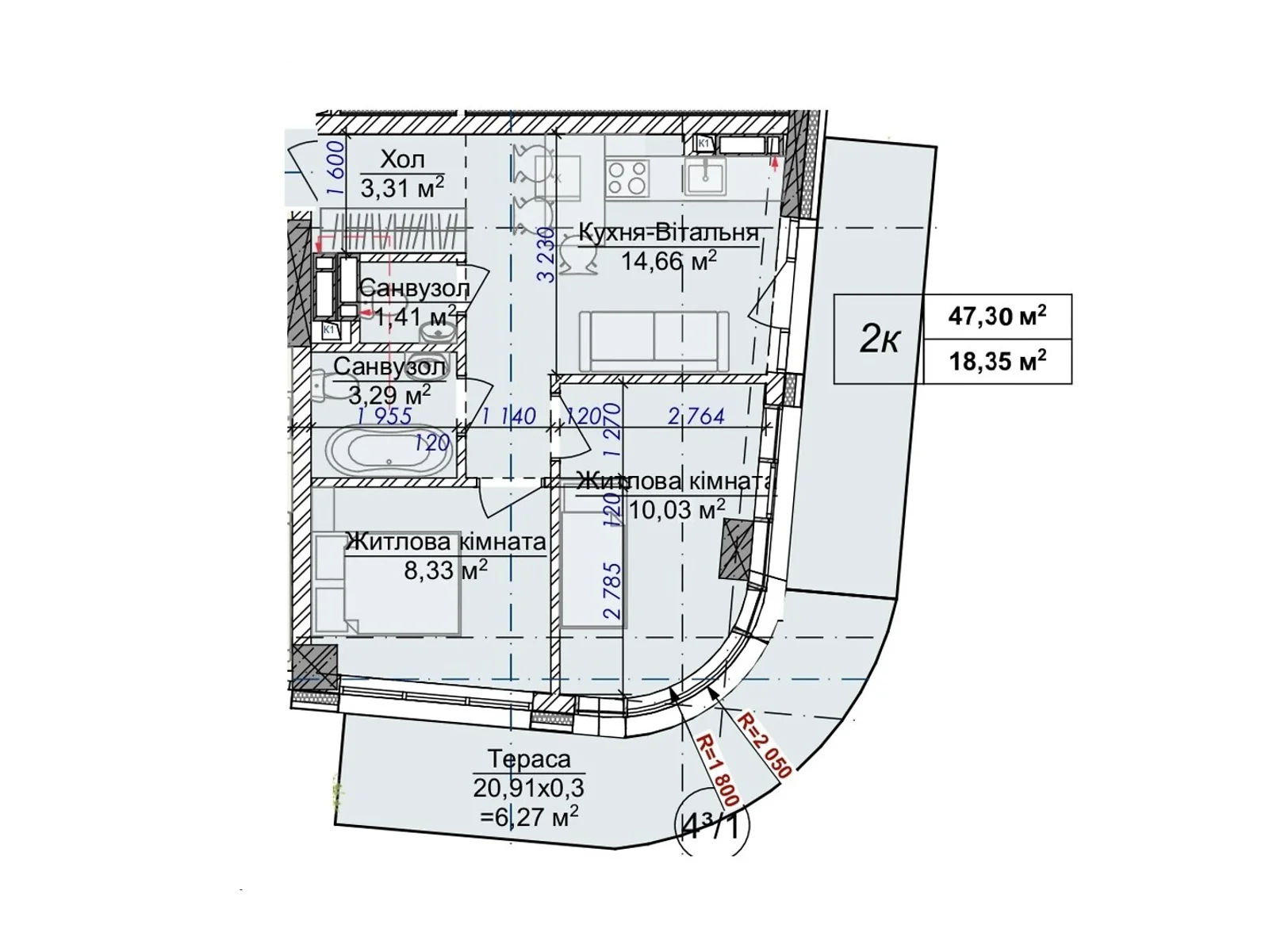 Продается 2-комнатная квартира 47.3 кв. м в Ужгороде, ул. Грушевского, 4А - фото 1