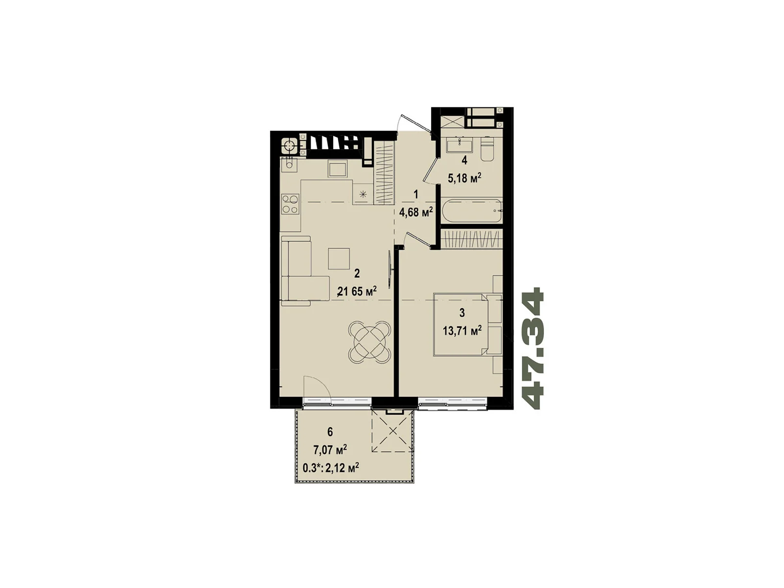 Продается 1-комнатная квартира 47.34 кв. м в Ирпене, ул. Украинская, 1А - фото 1