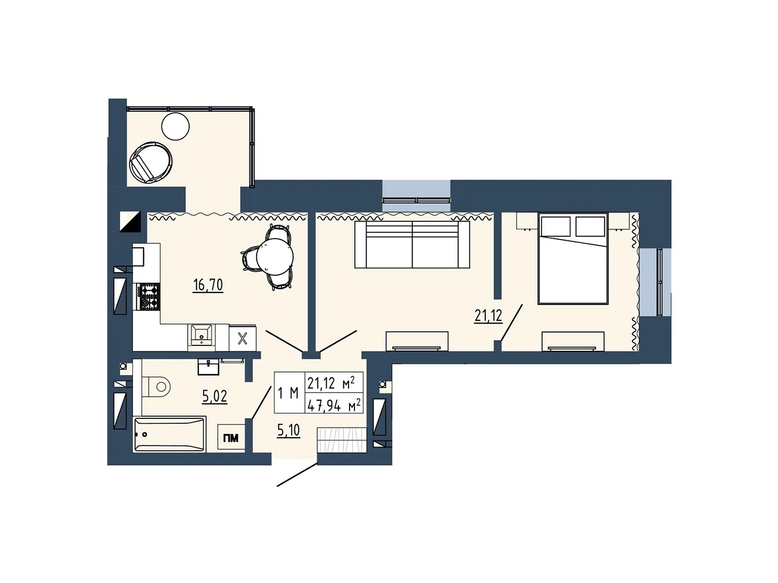 Продается 1-комнатная квартира 47.94 кв. м в Липинах, цена: 44767 $ - фото 1