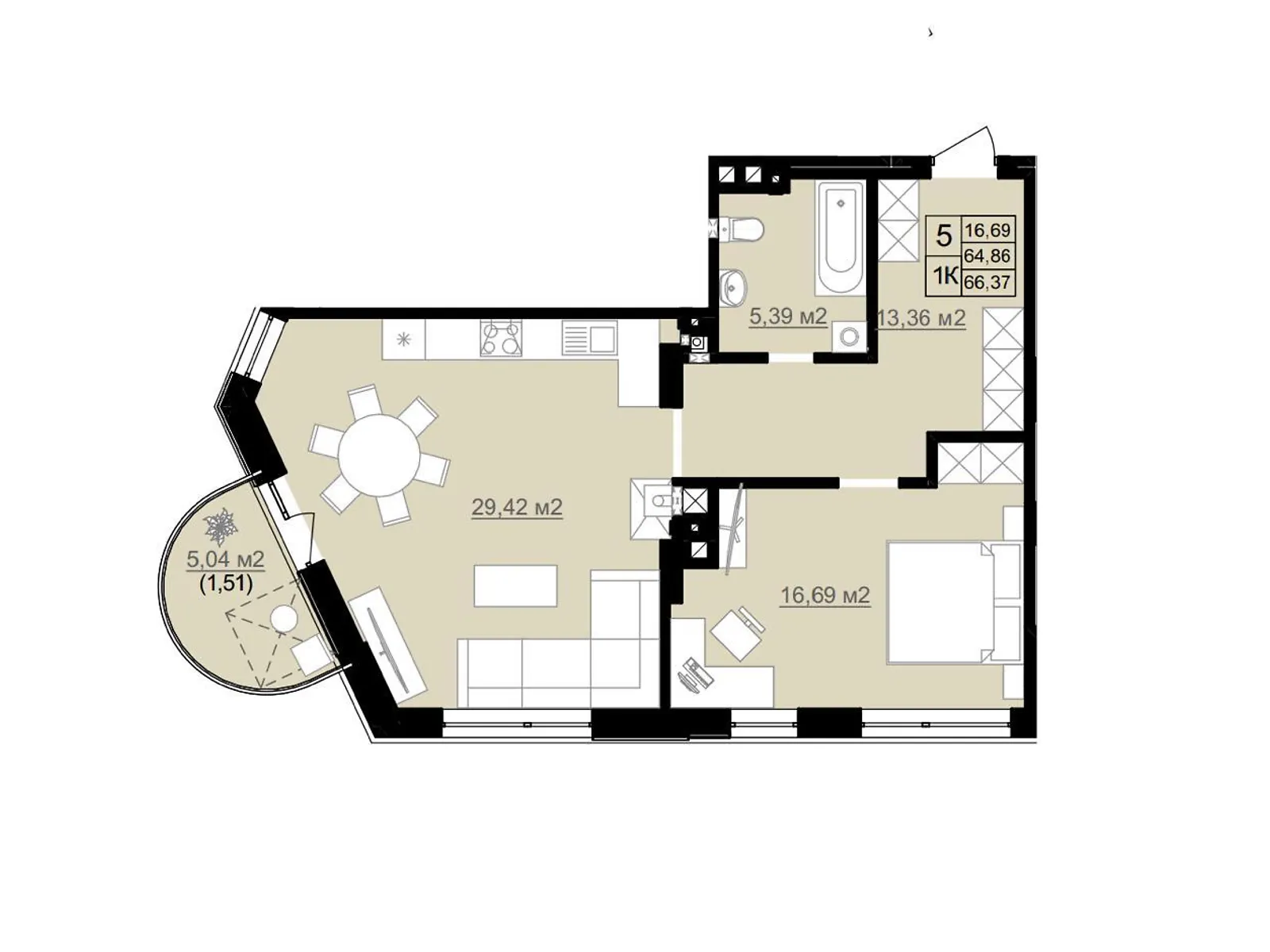 Продается 1-комнатная квартира 66.37 кв. м в Львове, ул. Дашкевича Романа, 2 - фото 1