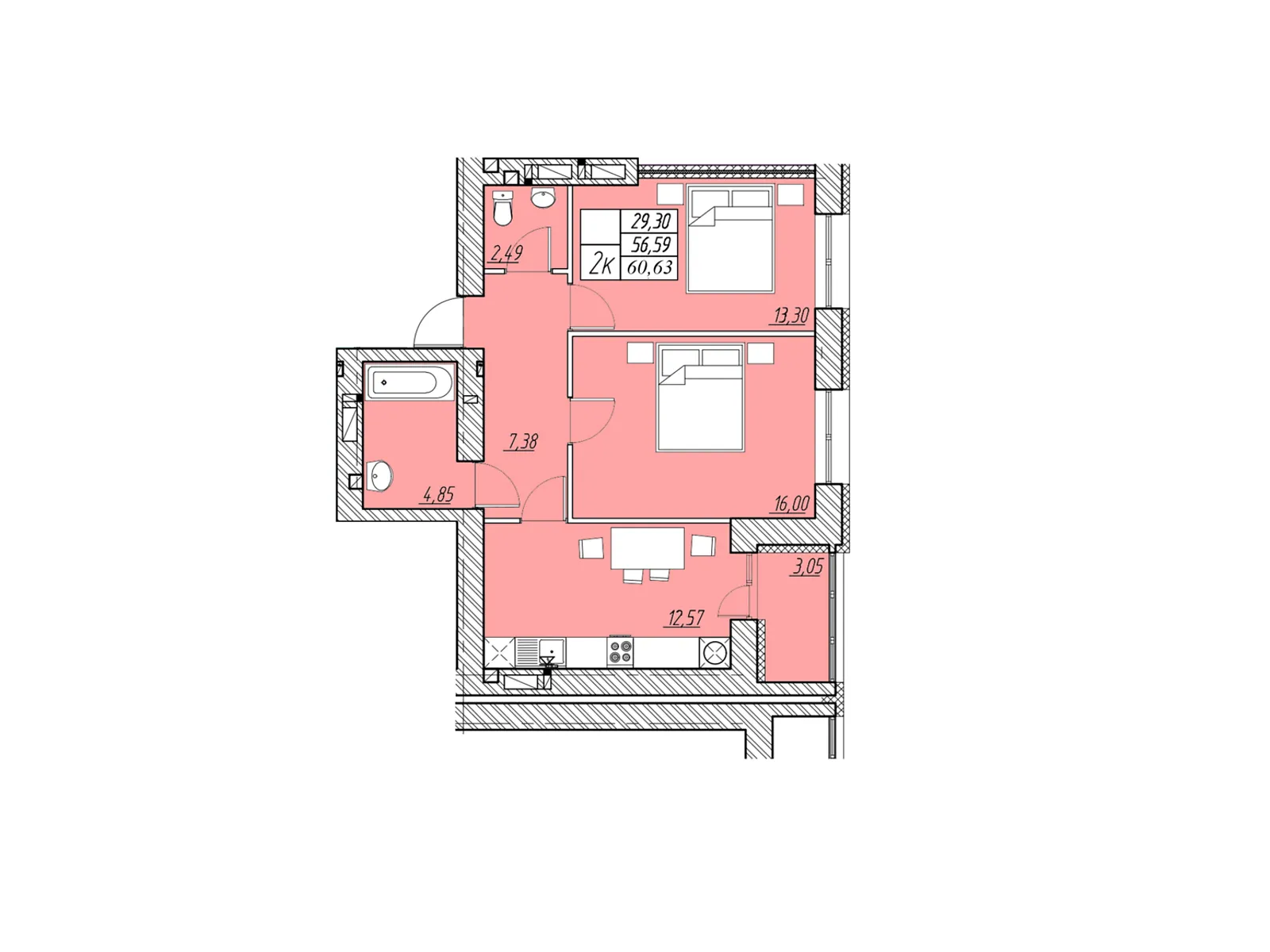 2-кімнатна квартира 60.63 кв. м у Тернополі, вул. Шептицького Андрія Митрополита - фото 1