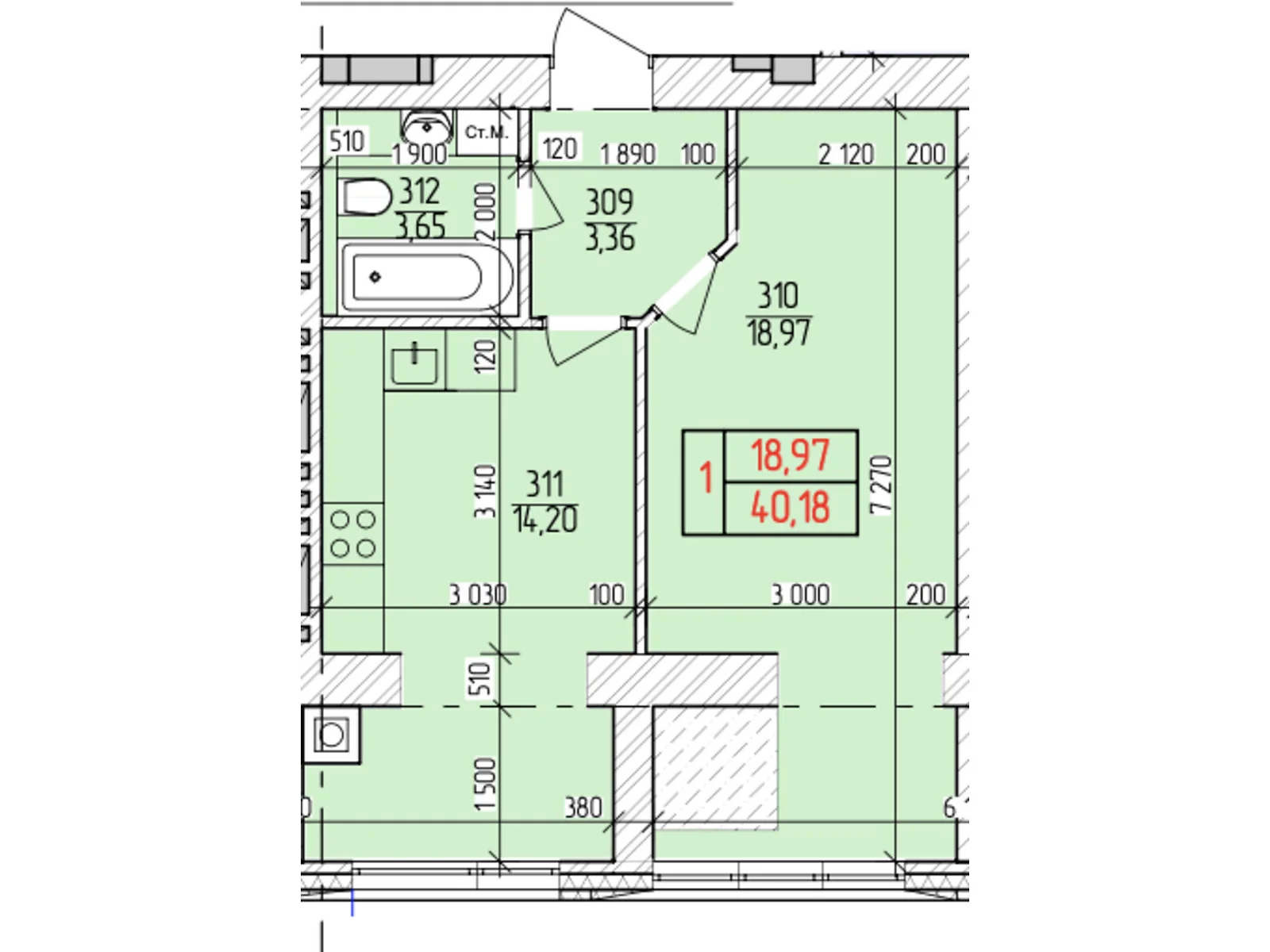 Продается 1-комнатная квартира 40.18 кв. м в Хмельницком, ул. Нижняя Береговая, 2/4 - фото 1
