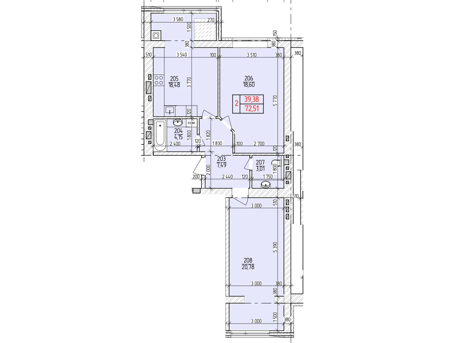 Продается 2-комнатная квартира 72.51 кв. м в Хмельницком, цена: 52719 $ - фото 1