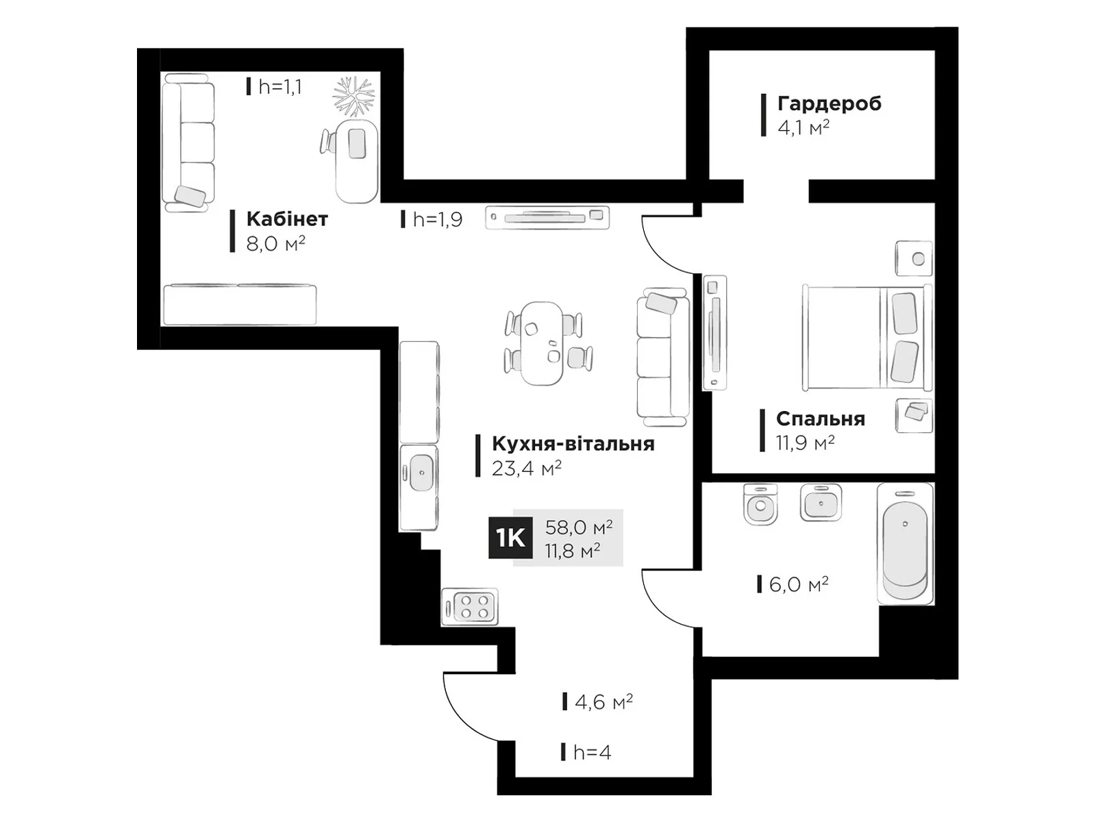 Продается 1-комнатная квартира 58 кв. м в Сокольниках, вул. боковая Стрыйская - фото 1