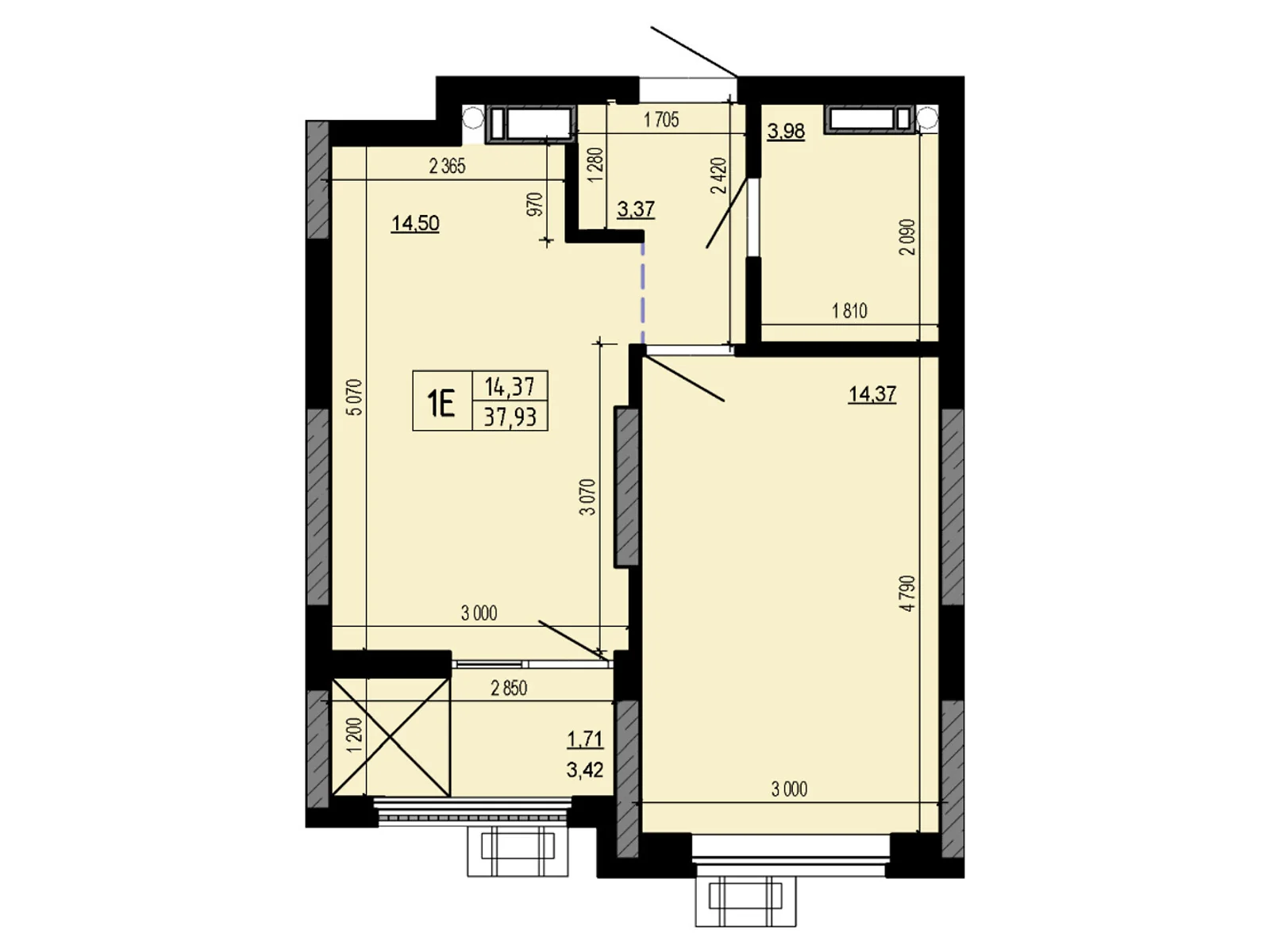 Продается 1-комнатная квартира 37.93 кв. м в Киеве, вул. Николая Кибальчича, 1 - фото 1