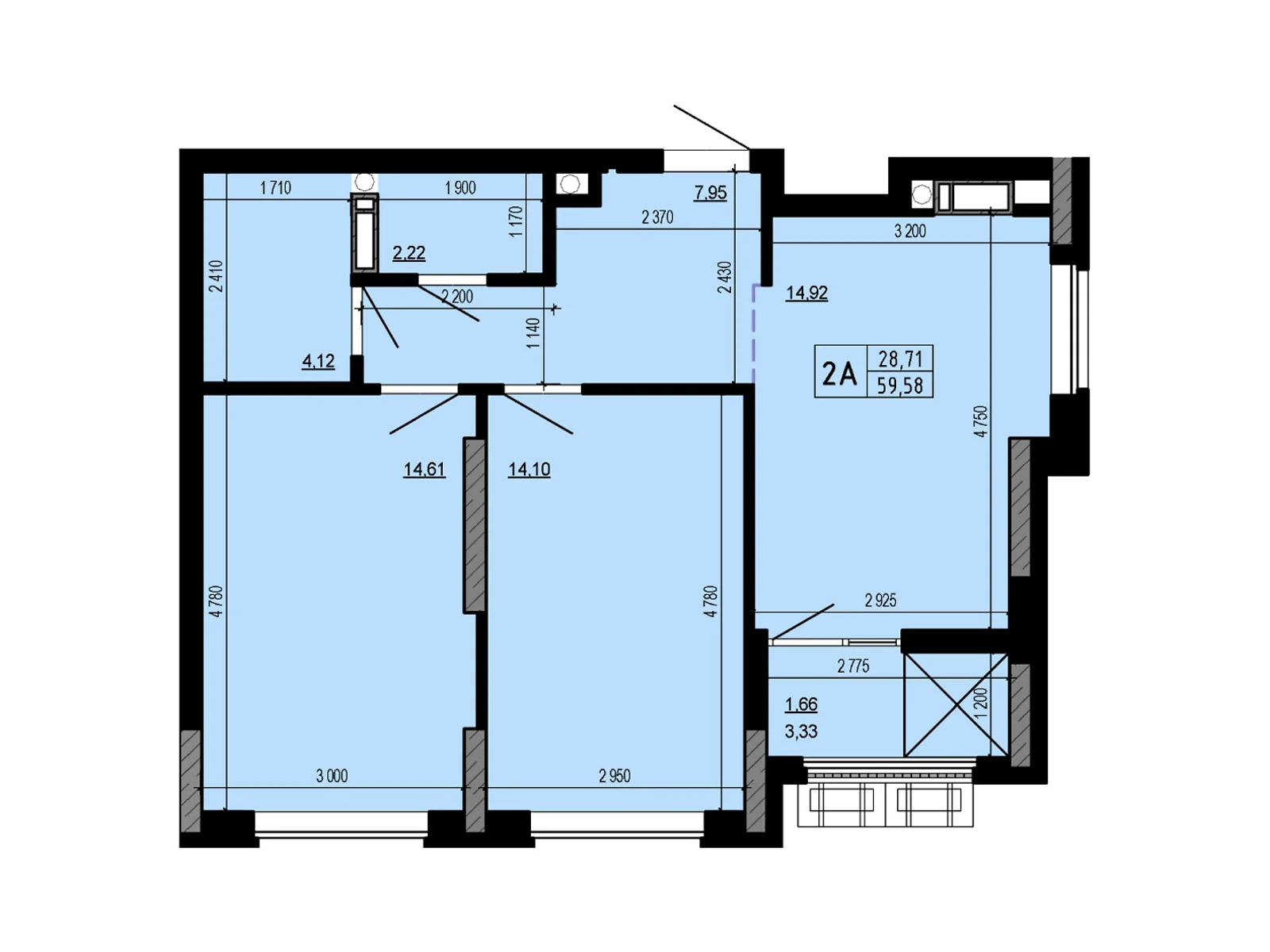 Продается 2-комнатная квартира 59.58 кв. м в Киеве, ул. Николая Кибальчича, 1 - фото 1