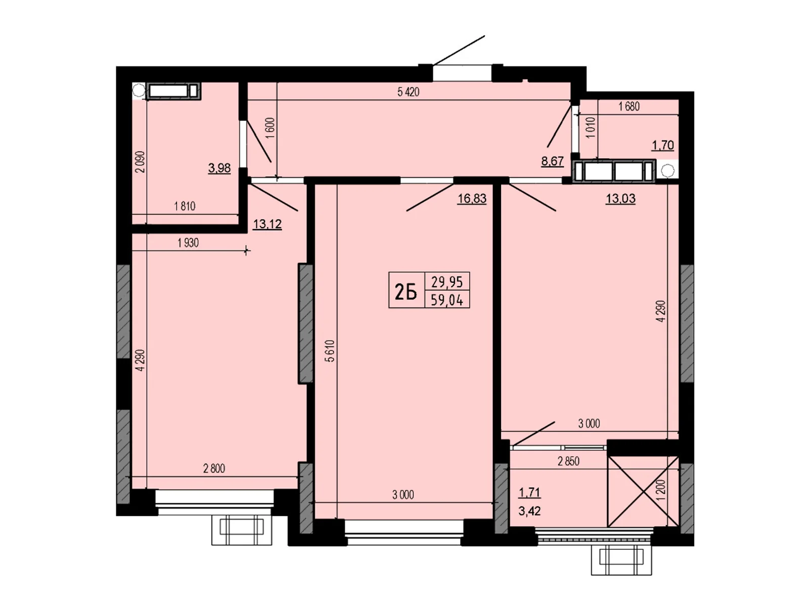 Продается 2-комнатная квартира 59.04 кв. м в Киеве, вул. Николая Кибальчича, 1 - фото 1
