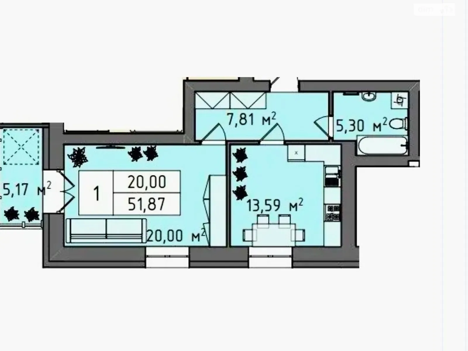Продается 1-комнатная квартира 51.87 кв. м в Хмельницком, пер. Симона Петлюры(Куприна), 7/3 - фото 1