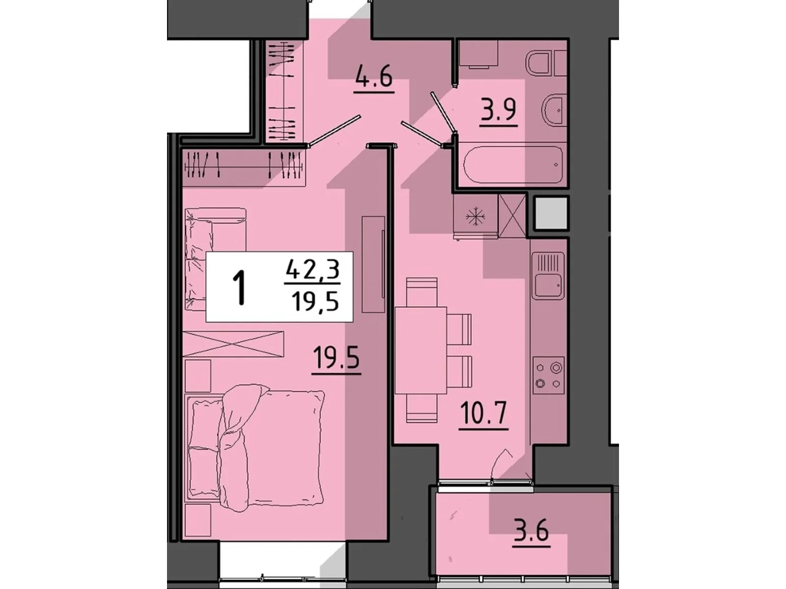 1-комнатная квартира 42.3 кв. м в Тернополе, ул. Генерала Мирона Тарнавского - фото 1