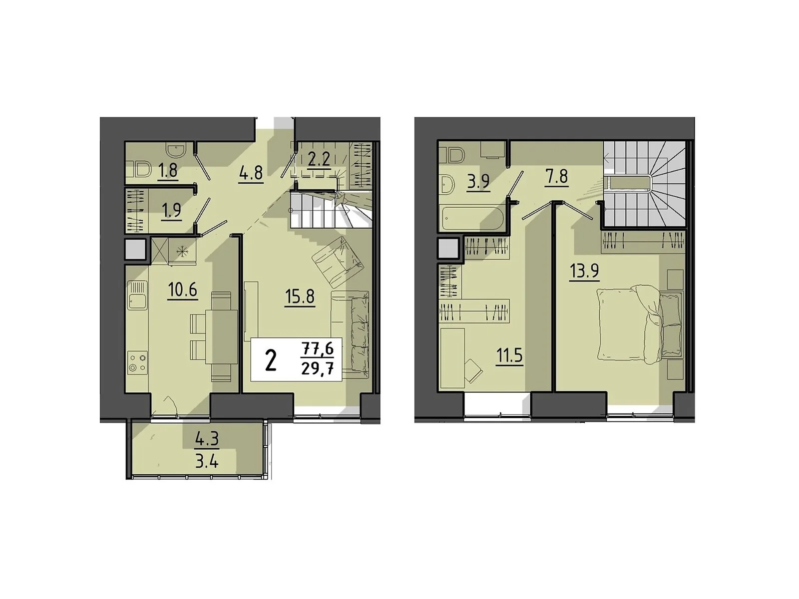 2-комнатная квартира 77.6 кв. м в Тернополе, ул. Генерала Мирона Тарнавского - фото 1