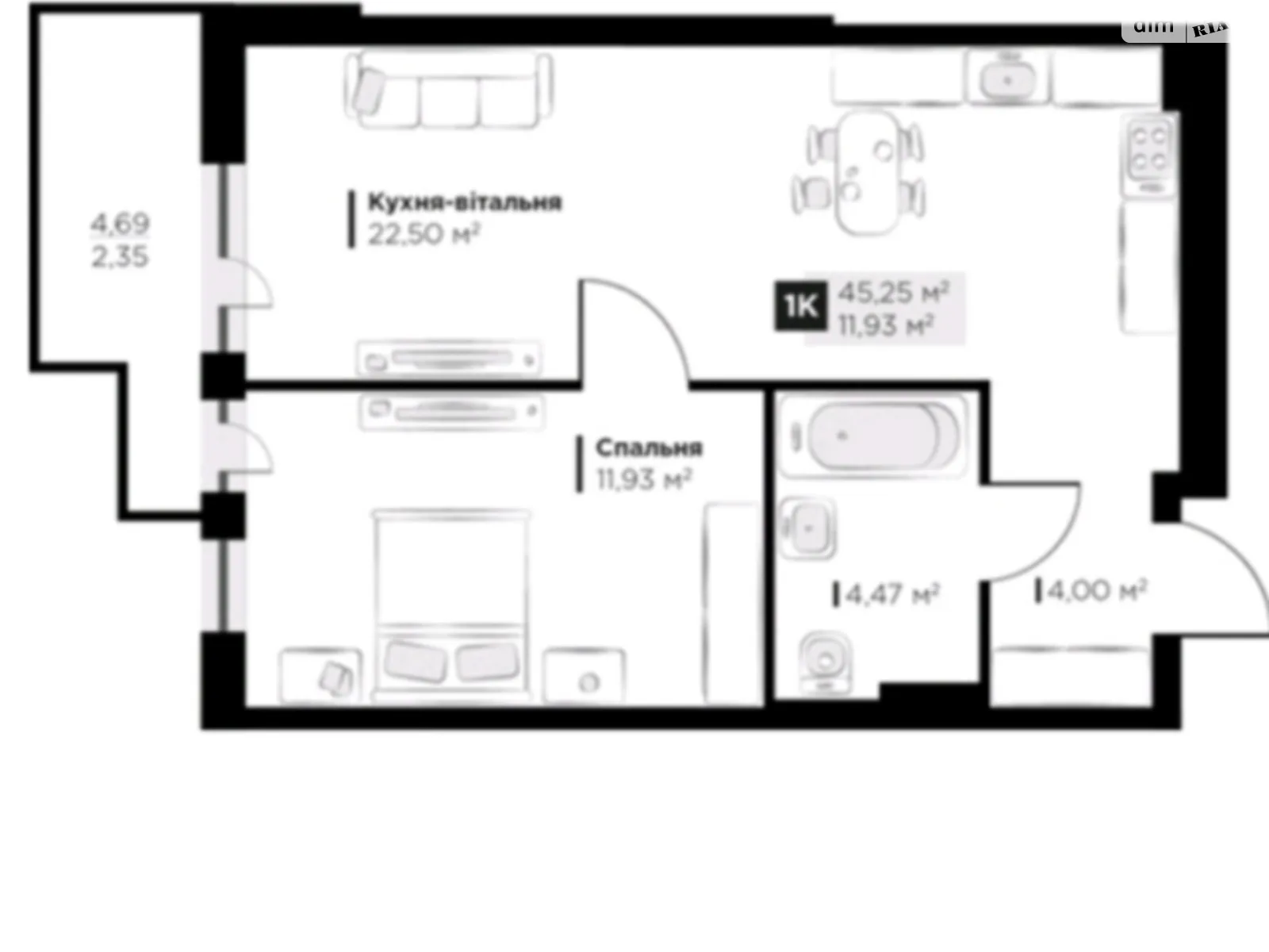 Продается 1-комнатная квартира 45 кв. м в Винниках, ул. Галицкая, 3 корпус 3 - фото 1